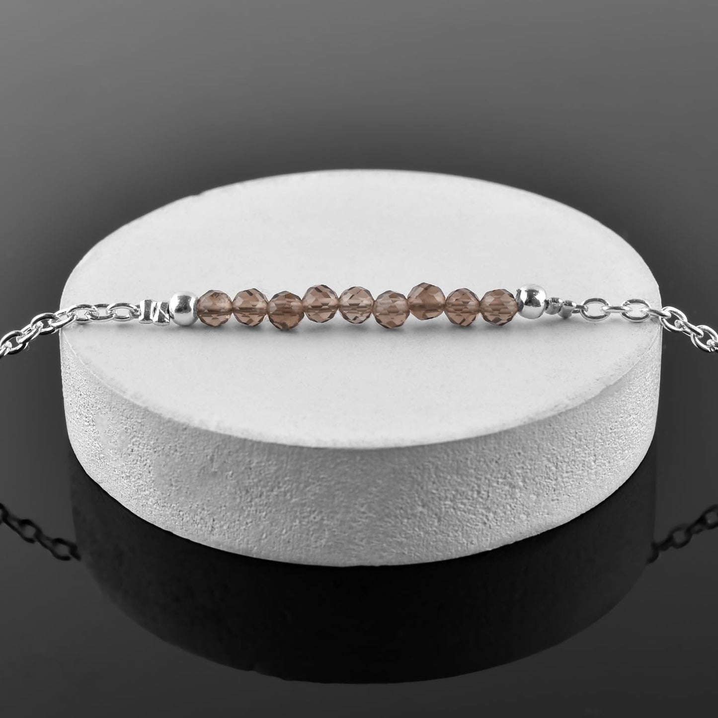 YANARA Smoky Quartz Ankle Bracelets for Women, 3mm Beads Beaded Beach Charm Jewelry, Dainty Anklets For Women 9"+1.25" inch Link Silver Plated Adjustable Chain