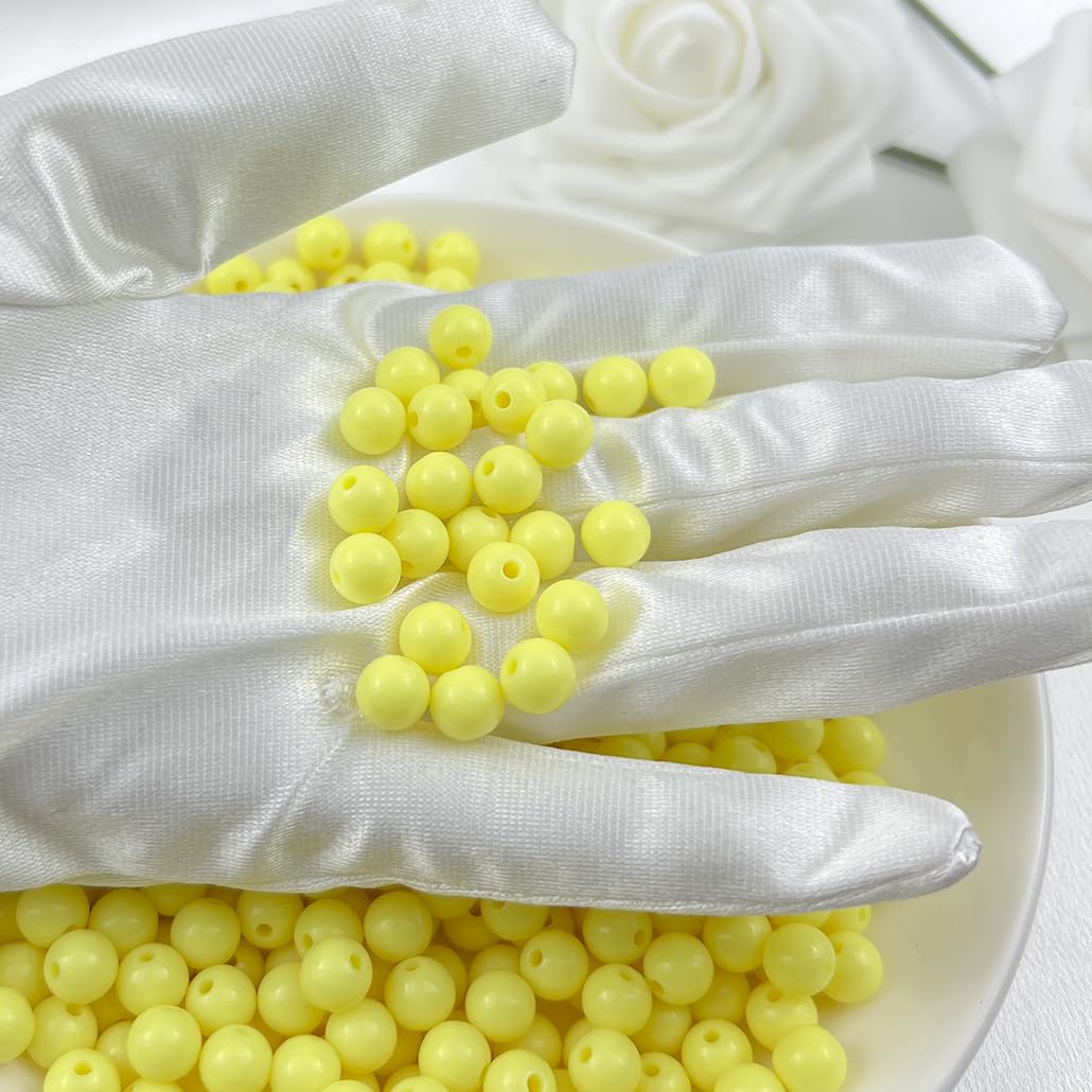 Mulutoo 120Pieces 12MM Acrylic Round Beads Round Acrylic Balls Chunky Beads Smooth Spacer Plastic Pastel Beads Craft Beads for Necklace and Bracelet Making Crafting Supplies(192-light Yellow)