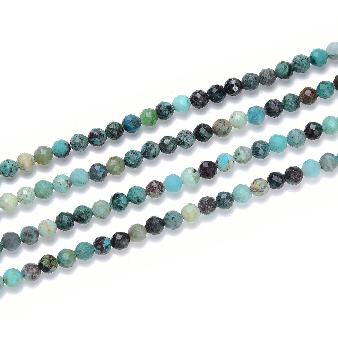Adabele 30 Inch Natural Chrysocolla Healing Gemstone 3mm (0.12 Inch) Tiny Small Faceted Round Loose Beads Stone Spacer (220-240pcs Total) for Craft Jewelry Making GK3-16