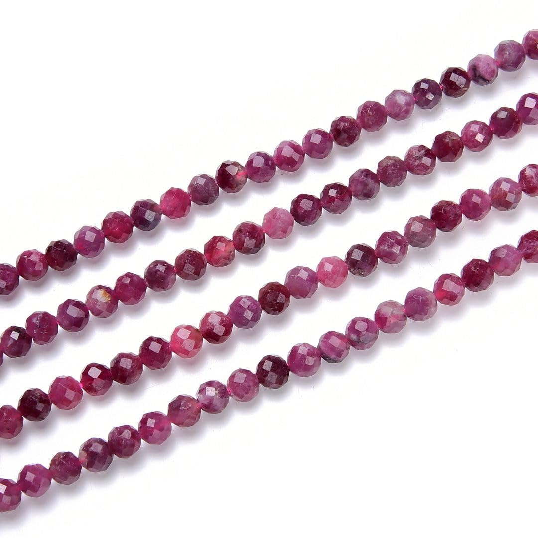 Adabele 30 Inch Natural Pink Tourmaline Healing Gemstone 3mm (0.12 Inch) Tiny Small Faceted Round Loose Beads Stone Spacer (240-260pcs Total) for Craft Jewelry Making GK3-1