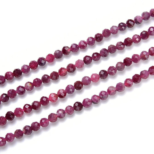 Adabele 30 Inch Natural Pink Tourmaline Healing Gemstone 3mm (0.12 Inch) Tiny Small Faceted Round Loose Beads Stone Spacer (240-260pcs Total) for Craft Jewelry Making GK3-1
