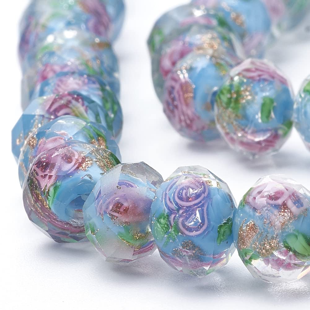 PH PandaHall 70pcs 6~8mm Gold Sand Lampwork Beads Glass Handmade Round Loose Beads for Rosary Making Jewelry Craft Making with 2mm Hole - Deep Sky Blue