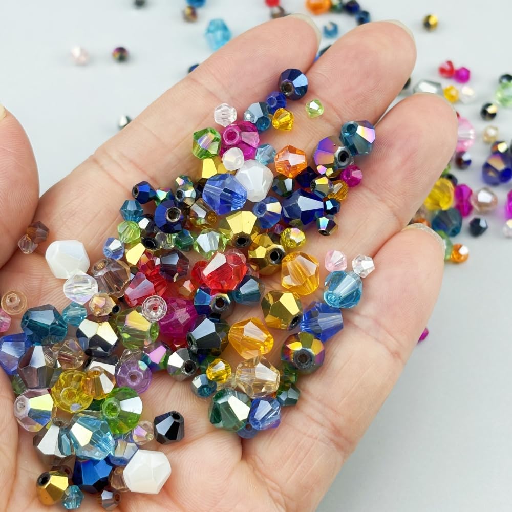 Pinhoollgo 600pcs 3mm Bicone Crystal Glass Beads Faceted Bicone Crystal Beads Bulk Glass Spacer Beads for Bracelets Necklace Pendants Earrings DIY Jewelry Craft Making(Orange AB)