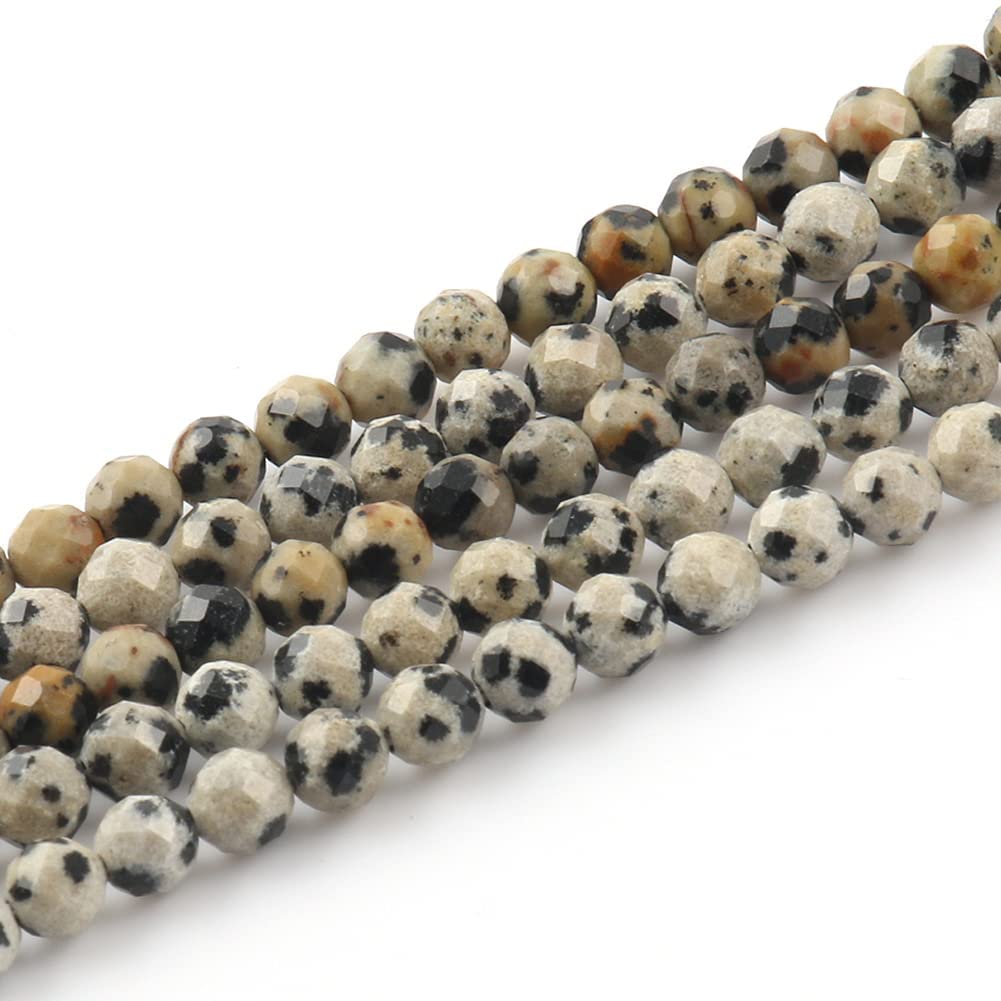 Song Xi 180pcs 2mm Natural Dalmatian Gemstone Beads Faceted Round Loose Stone Beads for Jewelry Making