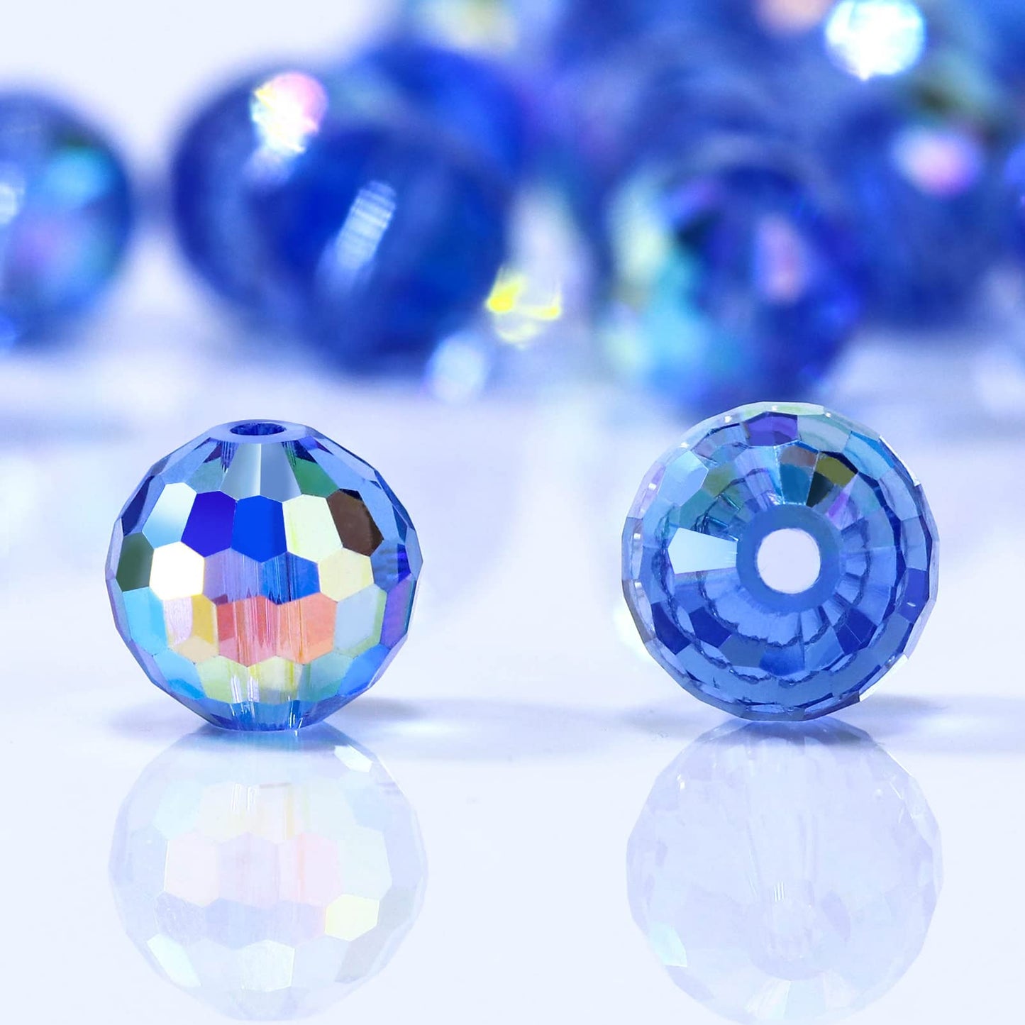 Dowarm 10MM Round Crystal Beads for Jewelry Making, Faceted Crystal Glass Beads for Crafts Bracelet Wind Chimes Suncatcher, #5003 Rondelle Spacer Beads, Loose Gemstones, 50PCS, Light Blue AB