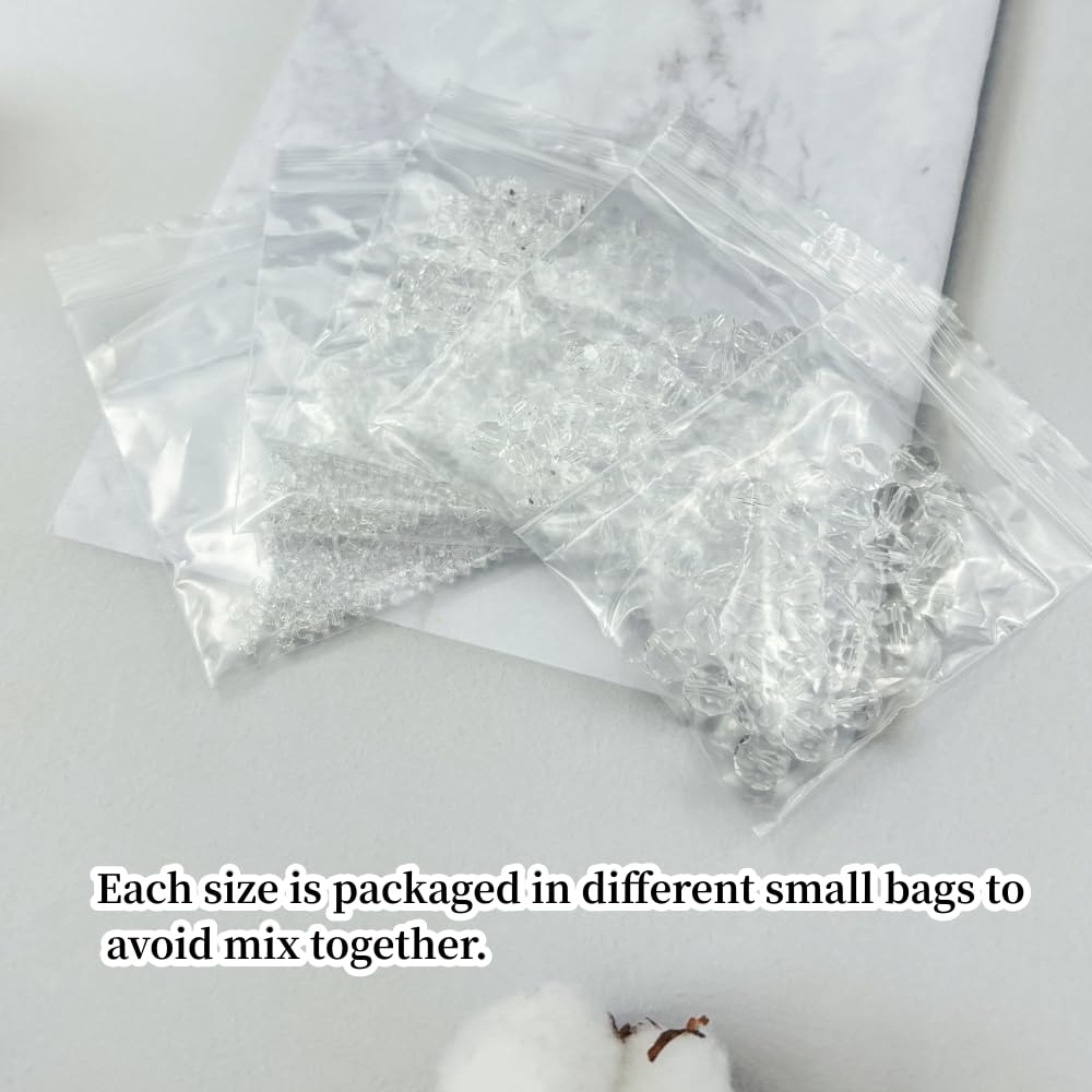 Honkoolly 480pcs Crystal Glass Beads 3mm 4mm 6mm 8mm 10mm Round Faceted Glass Spacer Beads for Bracelets Necklace Earring DIY Jewelry Making Craft(Clear)