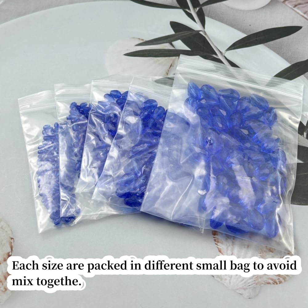 Xinhongo 340pcs Teardrop Crystal Glass Beads 3x5mm 4x6mm 6x8mm 8x12mm 10x15mm Vertical Hole Faceted Glass Spacer Beads for Necklace Bracelet Earrings DIY Jewelry Crafts(Blue)