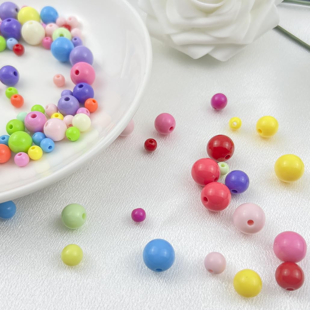 Mulutoo 200Pieces 10MM Acrylic Round Beads Round Acrylic Balls Chunky Beads Smooth Spacer Plastic Pastel Beads Craft Beads for Necklace and Bracelet Making Crafting Supplies(186-purple)