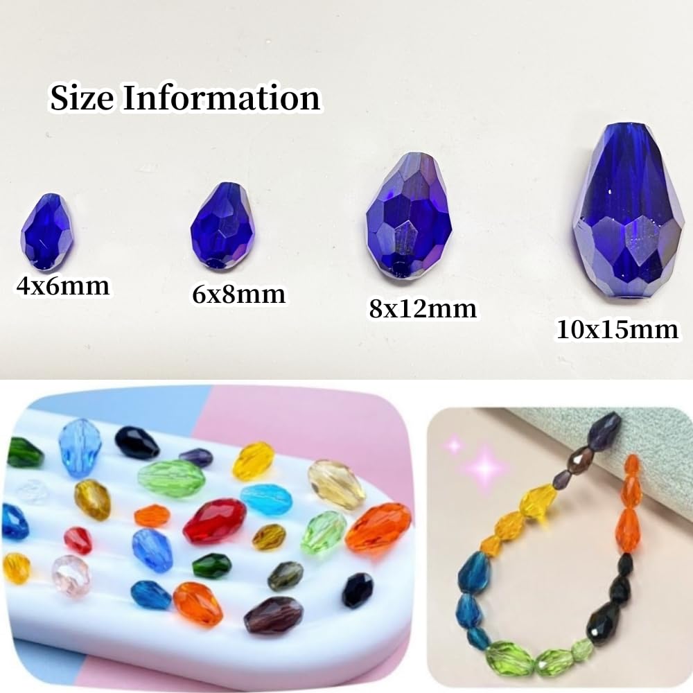 Honkoolly 200pcs 4x6mm Teardrop Crystal Glass Beads Vertical Hole Faceted Glass Teardrop Spacer Beads for Bracelets Necklace Earring DIY Jewelry Making Craft(Sapphire Blue AB)