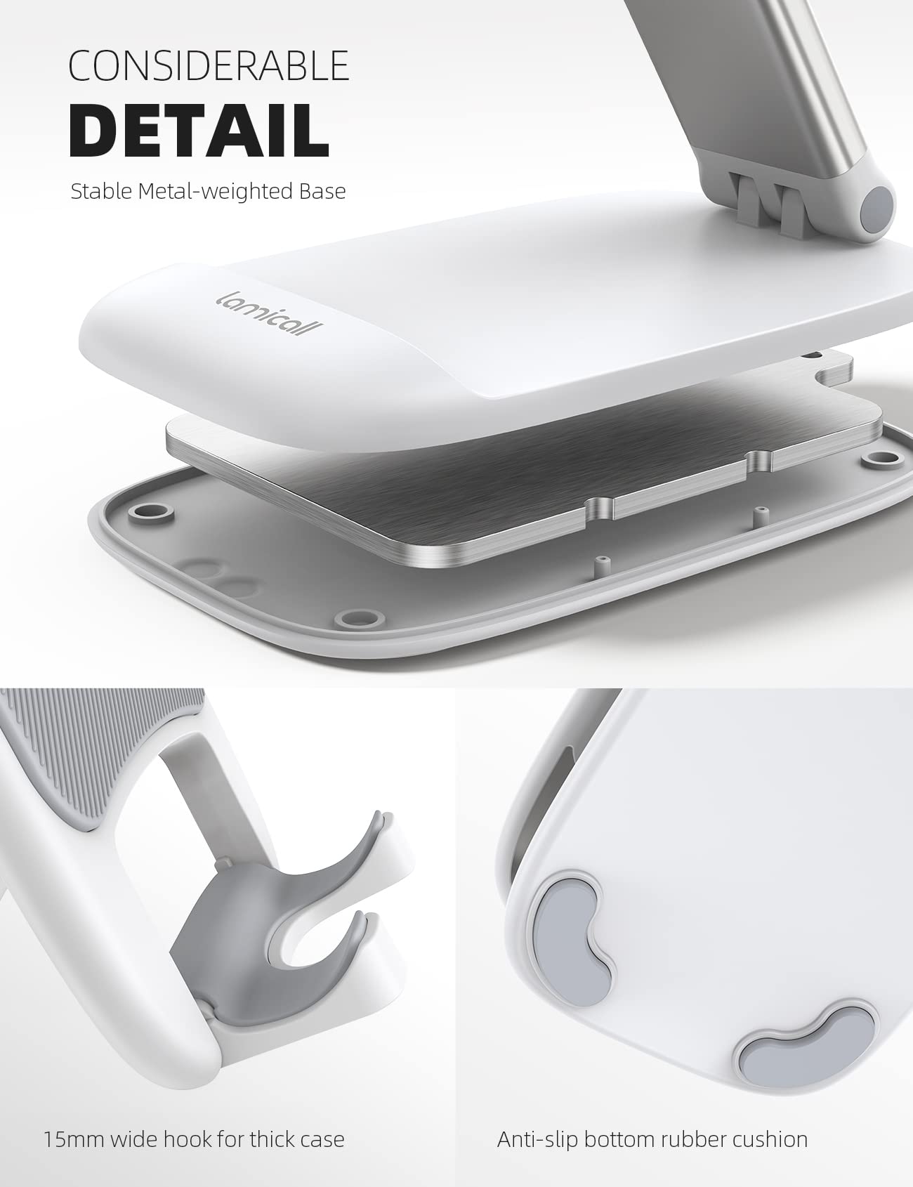 Lamicall White Cellphone Stand, Xmax Gift for Men Women Mother Father Girls Boys Coworkers, Desk Accessories, Telephone Stands, Workspace Organizersf, Gifts for Christmas
