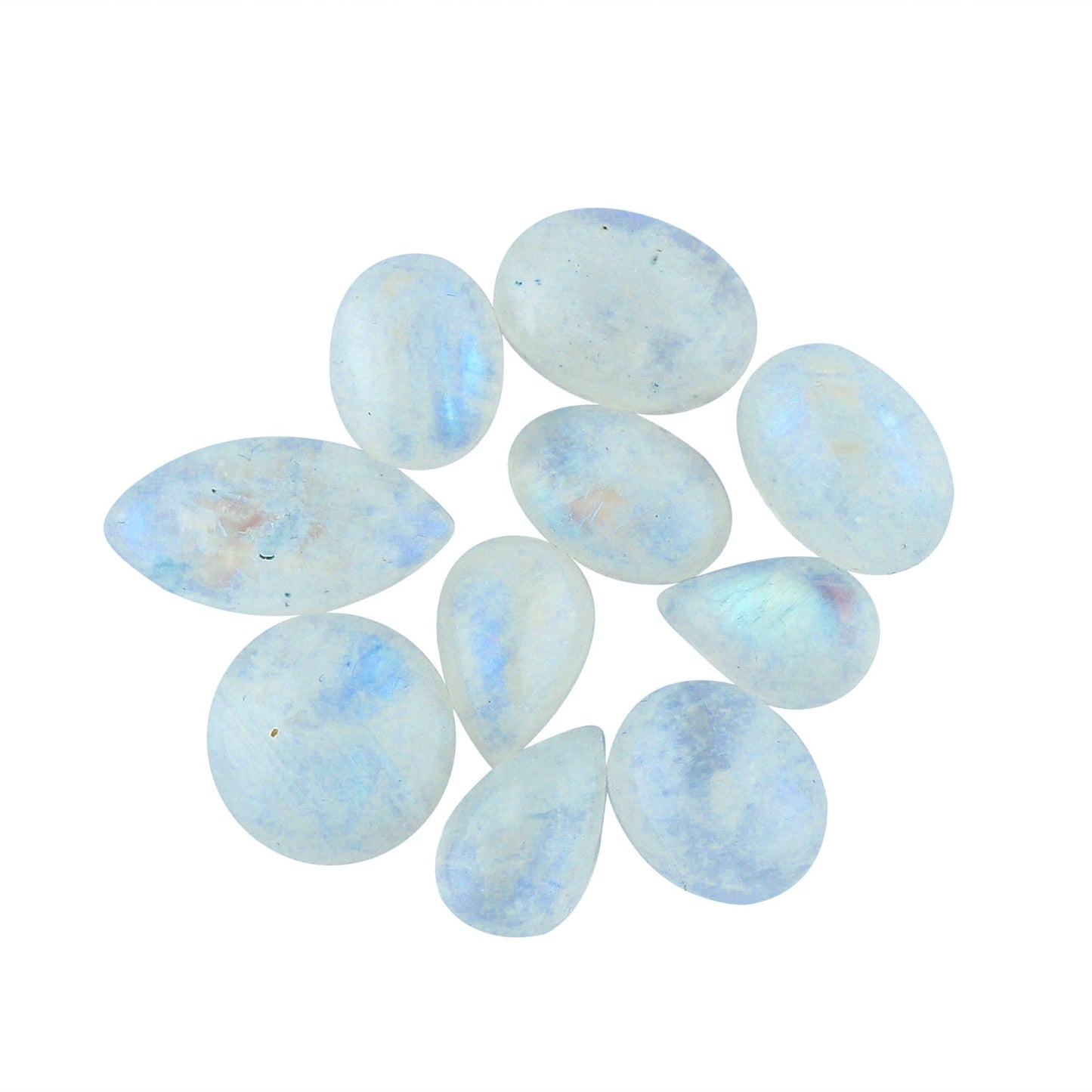 CRYSTALIS (Pack of 5) Rainbow Moonstone (15-20mm) Natural Loose Gemstone Wholesale Bulk Cabochons Jewelry Making Supply, Chakra Healing Polished Stones, Wire Wrapping, DIY, Gem Collection