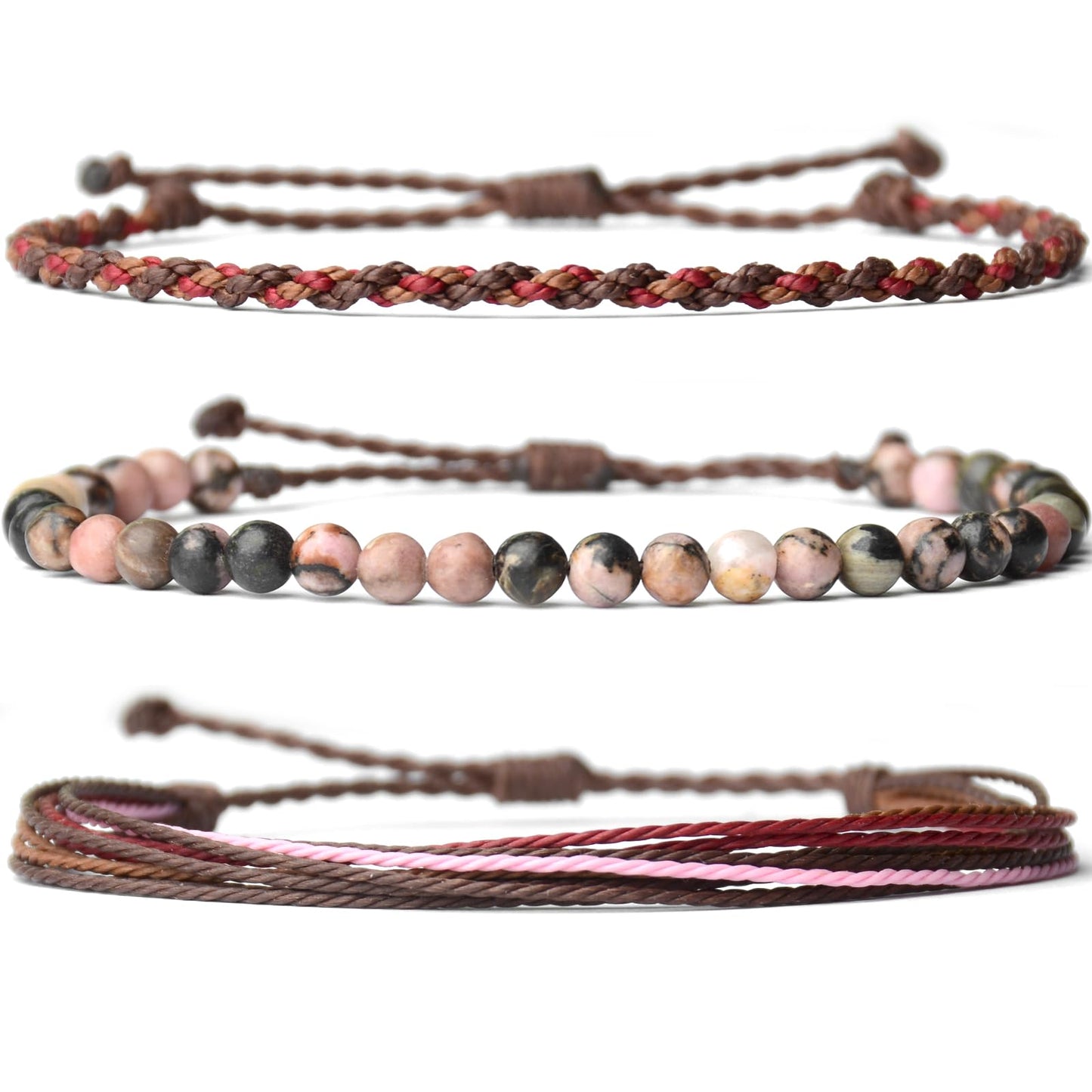 Handmade Natural Stone Beaded Healing Bracelet Gift for Men Adjustable Rope String Bracelet (rhodochrosite, Adjustable)