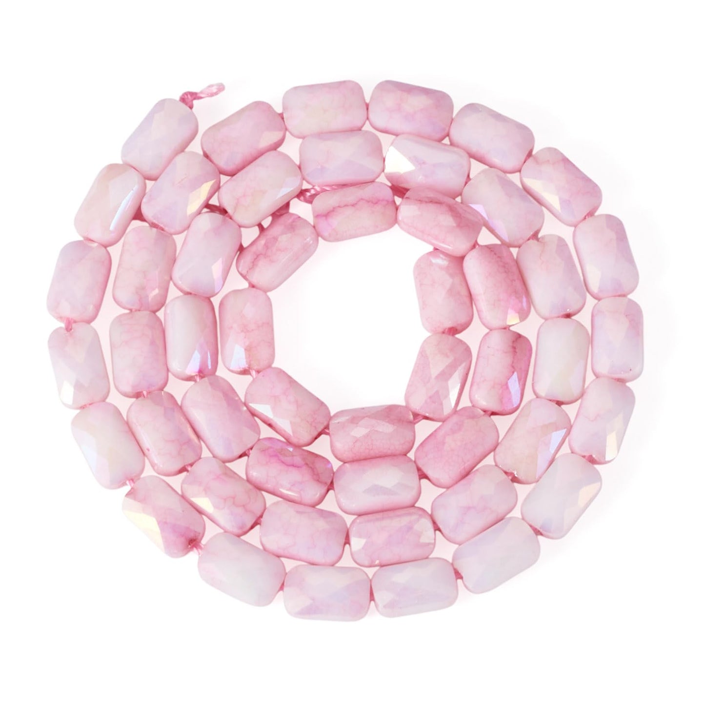 Elecrelive 55Pcs Pearl Pink Faceted Glass Beads Rectangle Crystal Beads Imitation Jade Gems for Bracelet Necklace Jewelry Making