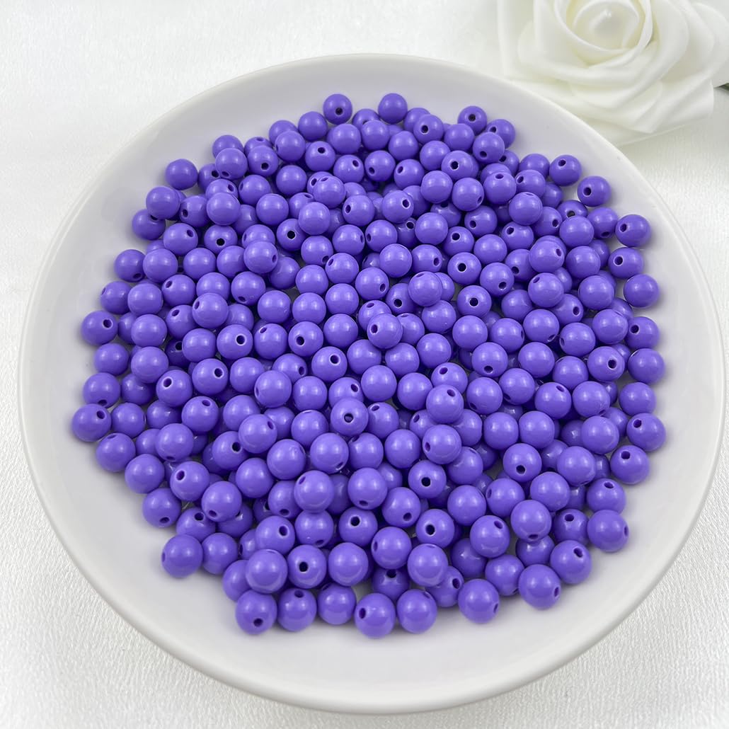 Mulutoo 400Pieces 8MM Acrylic Round Beads Round Acrylic Balls Chunky Beads Smooth Spacer Plastic Pastel Beads Craft Beads for Necklace and Bracelet Making Crafting Supplies(186-purple)