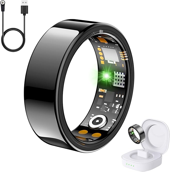Health Tracker Ring, Smart Health Ring for Women Men with Heart Rate, Blood Oxygen, Sleep Monitor, Steps,Calories, No Subscription Fee, IP68 Waterproof Smart Ring for iphone & Android (Black, 10#)