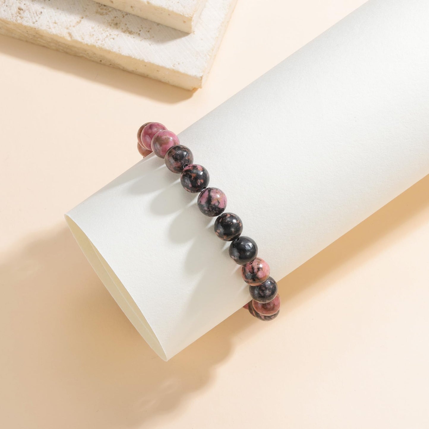 Udolfly Womens Crystal Beaded Bracelets for Women Men Protective Energy Bracelet Natural Gemstone Bead Bracelet 6mm Rhodonite