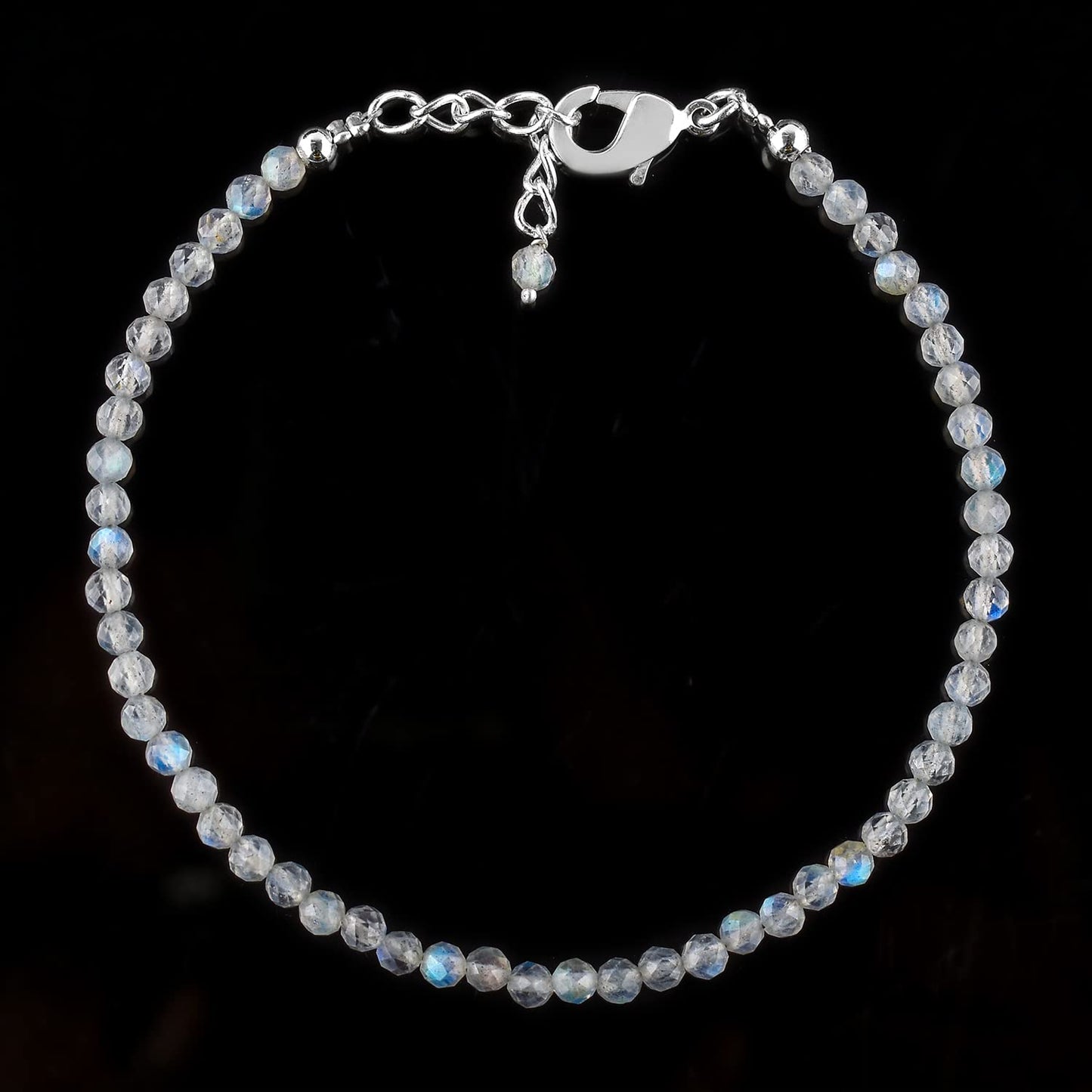 YANARA Natural Labradorite Bracelet Gemstone Micro Beads Dainty Jewelry for Women, Birthstone, Energy Healing Crystals, Silver Plated Chain 8 inch Birthday Gifts For Her