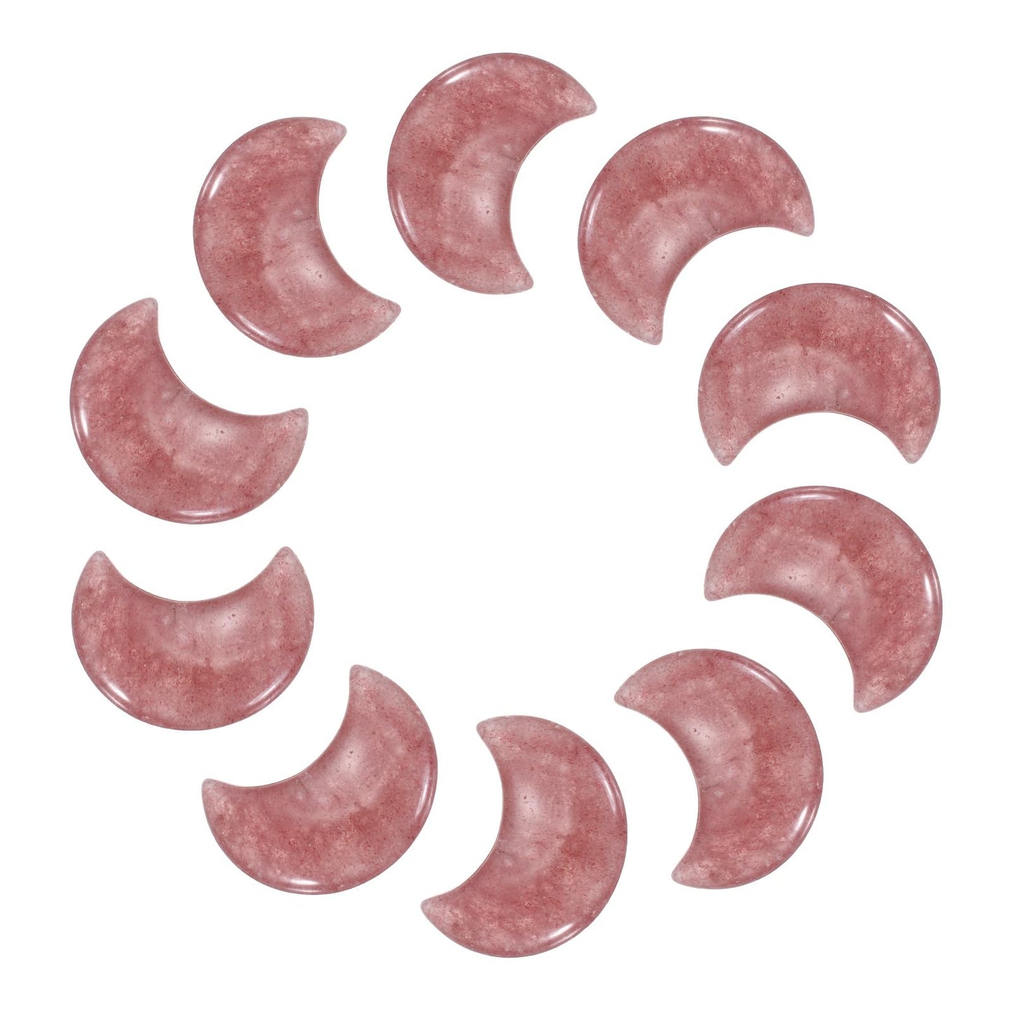 MECCANIXITY 10 Pcs Moon Crystal Worry Stone, 1.2 Inch Length Natural Strawberry Quartz Moon Gemstone Bulk, Carved Pocket Stones for Meditation Balancing Pendant Decor