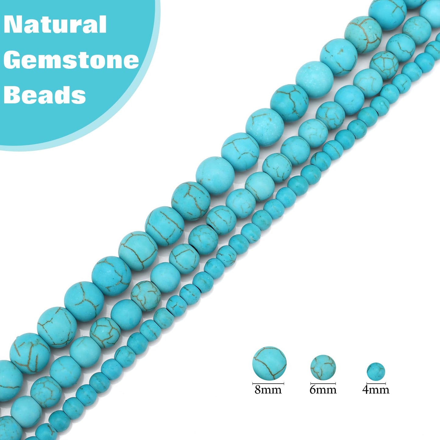 Vinswet 90pcs 4mm Turquoise Natural Stone Beads Round Genuine Real Stone Beading Loose Gemstones DIY Smooth Bead for Bracelet Necklace Earrings Jewelry Making