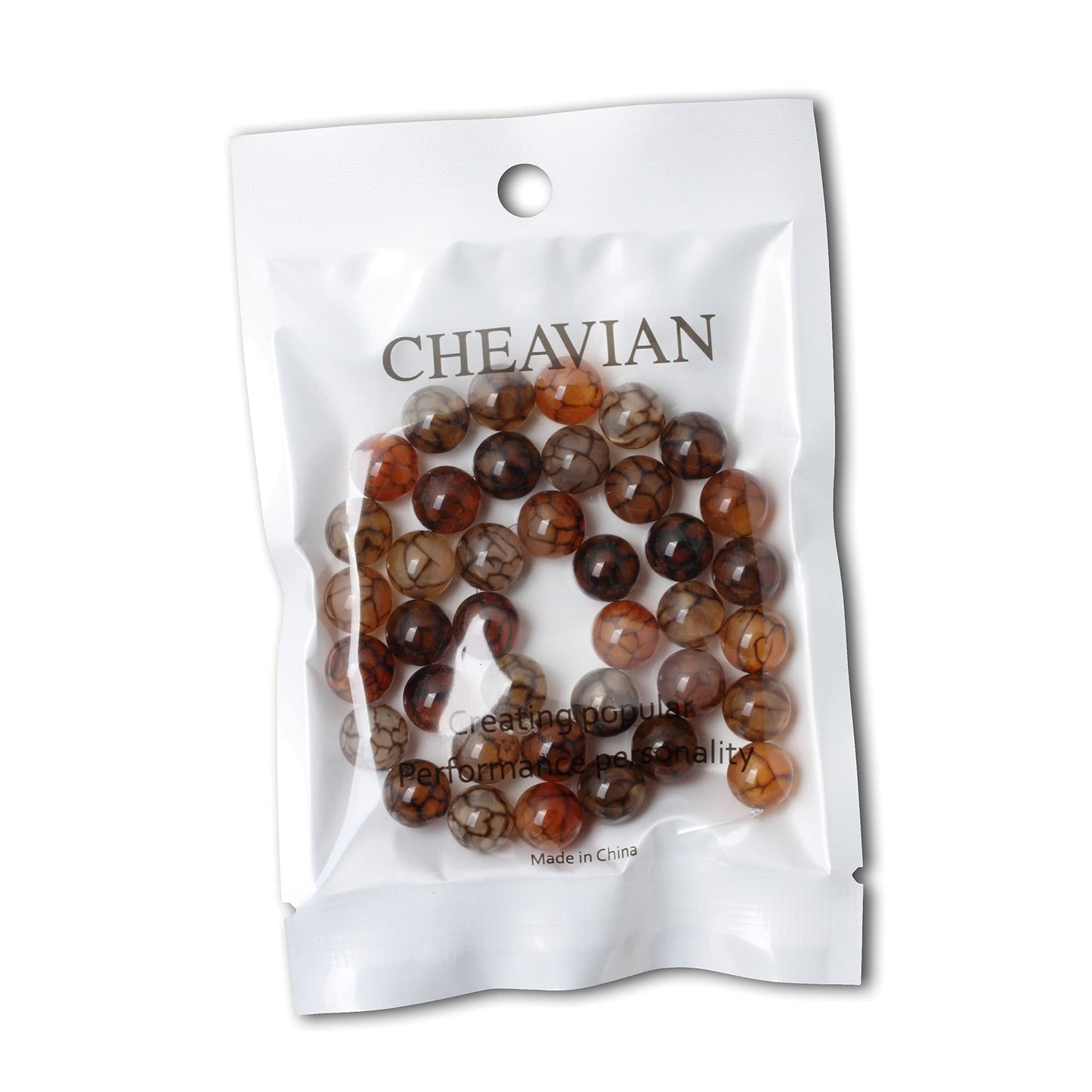 CHEAVIAN 35PCS 10mm Coffee Dragon Vein Agate Gemstone Round Loose Beads for Jewelry Making 1 Strand 15"
