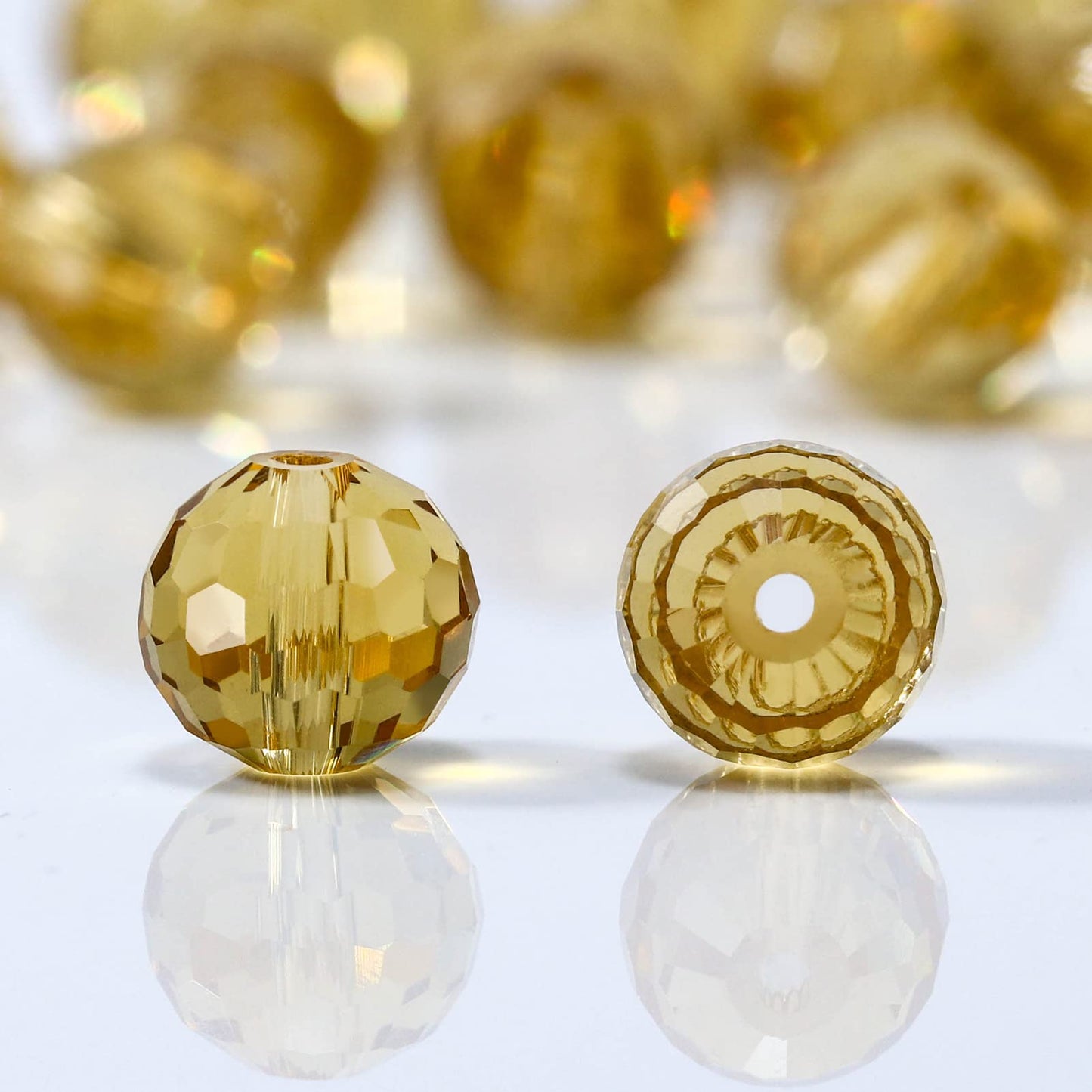 Dowarm 10MM Round Crystal Beads for Jewelry Making, Champagne Faceted Glass Beads, 50PCS