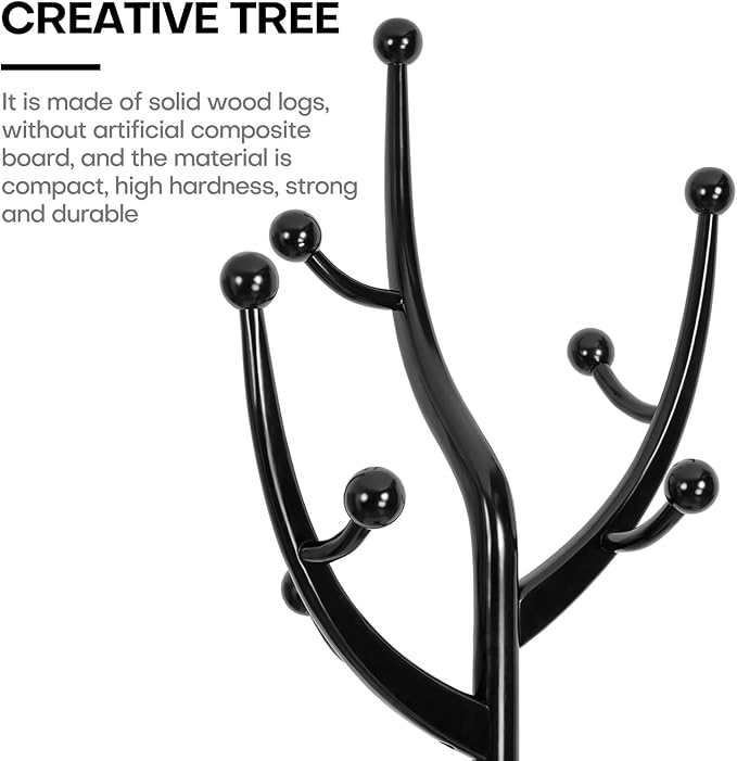 Bekrvio Tree Coat Rack Freestanding with Sturdy Round Base, Black | Unique Coat Hanger Stand, Heavy Duty Standing Coat Rack, For Jacket, Hat, Bags For Entryway / Hallway / Bedroom