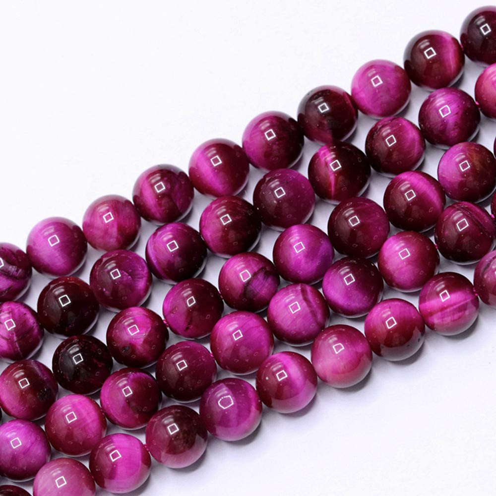 PLTbeads Natural Gemstone Loose Beads Smooth Round Approxi 15 inch DIY Bracelet Necklace for Jewelry Making (8mm, Pink Tiger Eye)