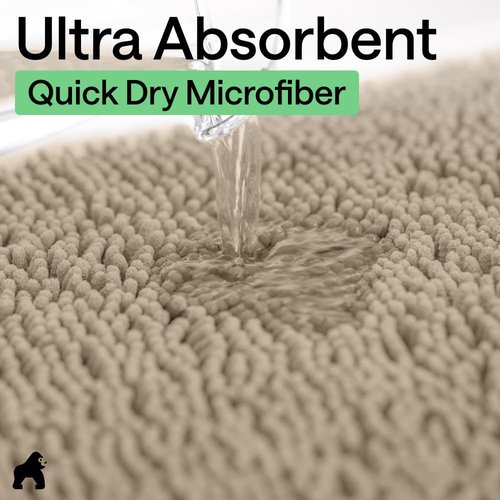 GORILLA GRIP Bath Rug Mat - Plush Absorbent Shaggy Chenille for Square Toilet Base - Gray Beige, Machine Washable