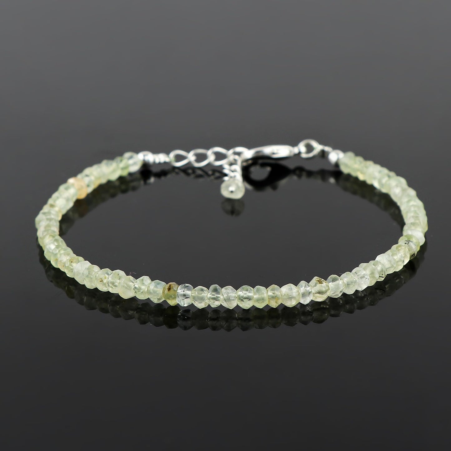 CRYSTALINES Natural Prehnite Gemstone Bracelet, Handmade Jewelry, Healing Crystals, Silver Bracelet, High Grade Stones, Adjustable Chain, Birthday Gift for Women, 8inch