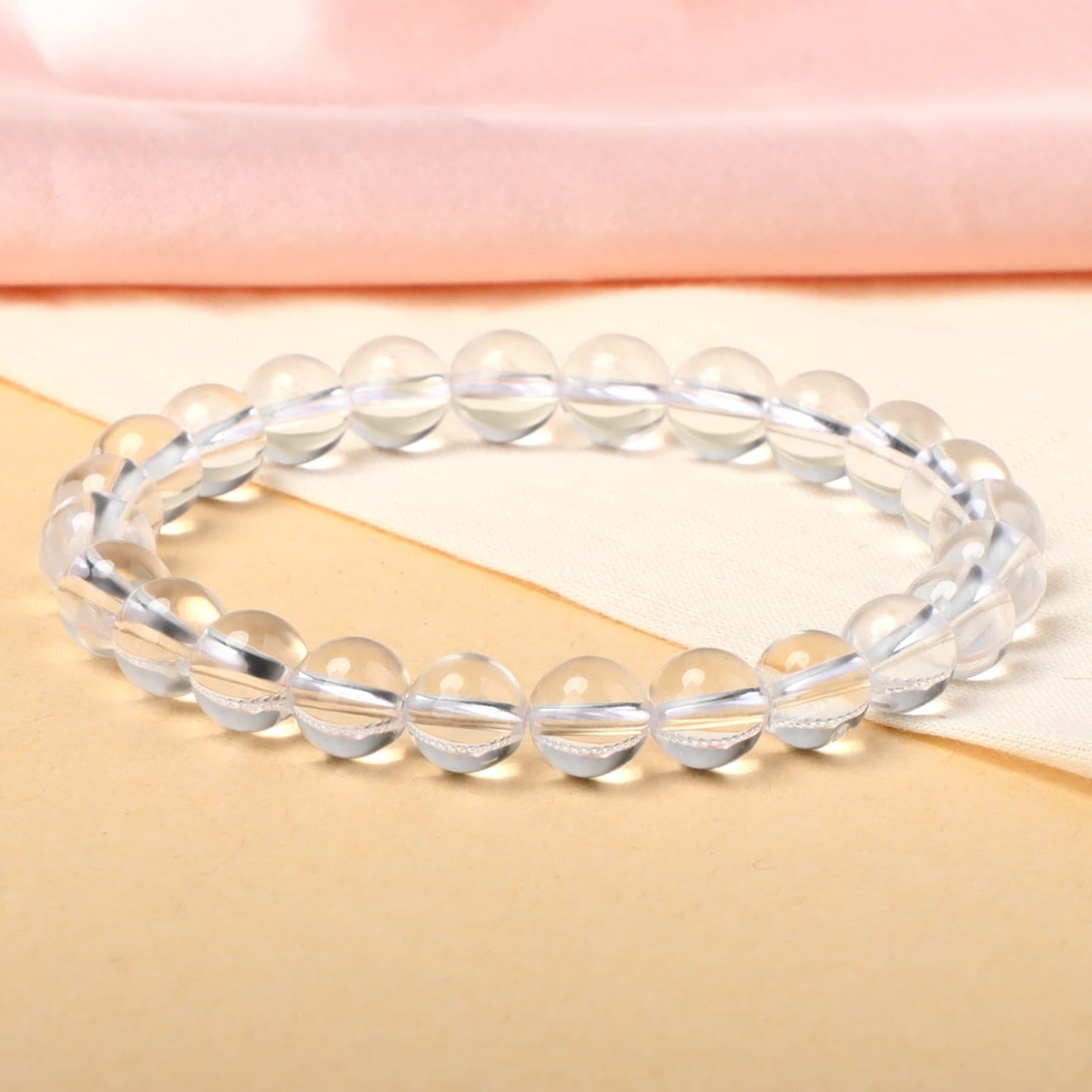 LPBeads Handmade Natural Gemstone Stretch Elastic 8mm Clear Quartz Bracelet Healing Crystal Round Stone Beads Jewelry Gifts for Women Men