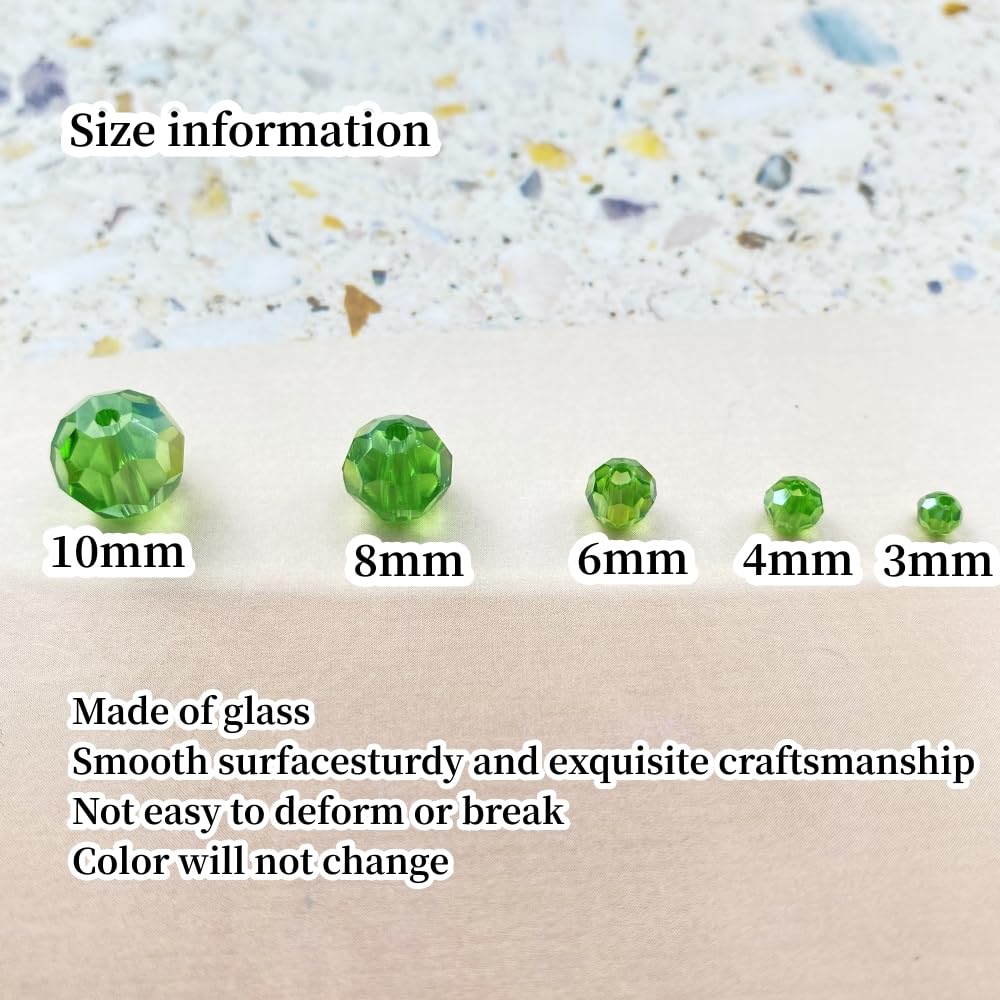 Xinhongo Crystal Glass Beads 100 Pieces 8mm Round Faceted Glass Spacer Beads for Jewelry Making Bracelet Earring Necklace DIY Craft Supplies(Green AB)