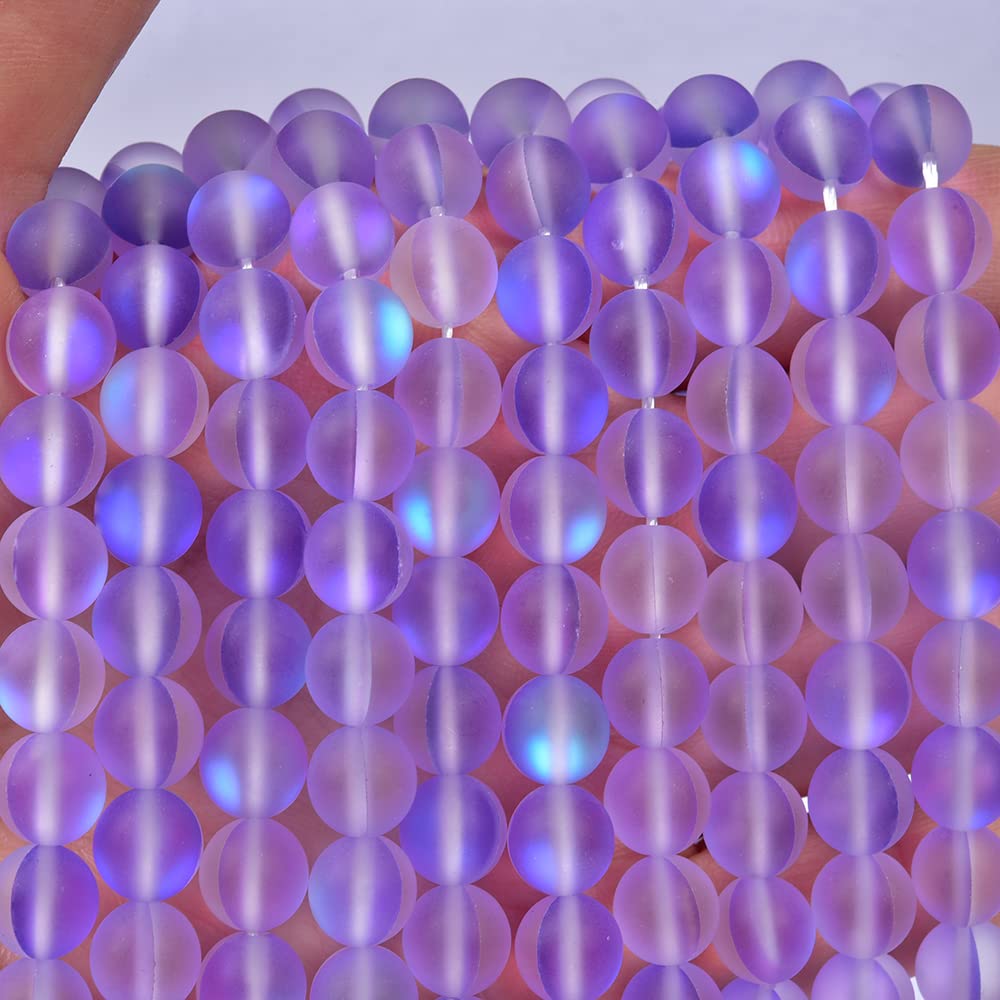 Asingeloo 38PCS 10mm Natural Violet Purple Mystic Aura Quartz Gemstone Frosted Matte Titanium Round Loose Spacer Beads 15 inch Full Strand Crystal Healing Power Quartz