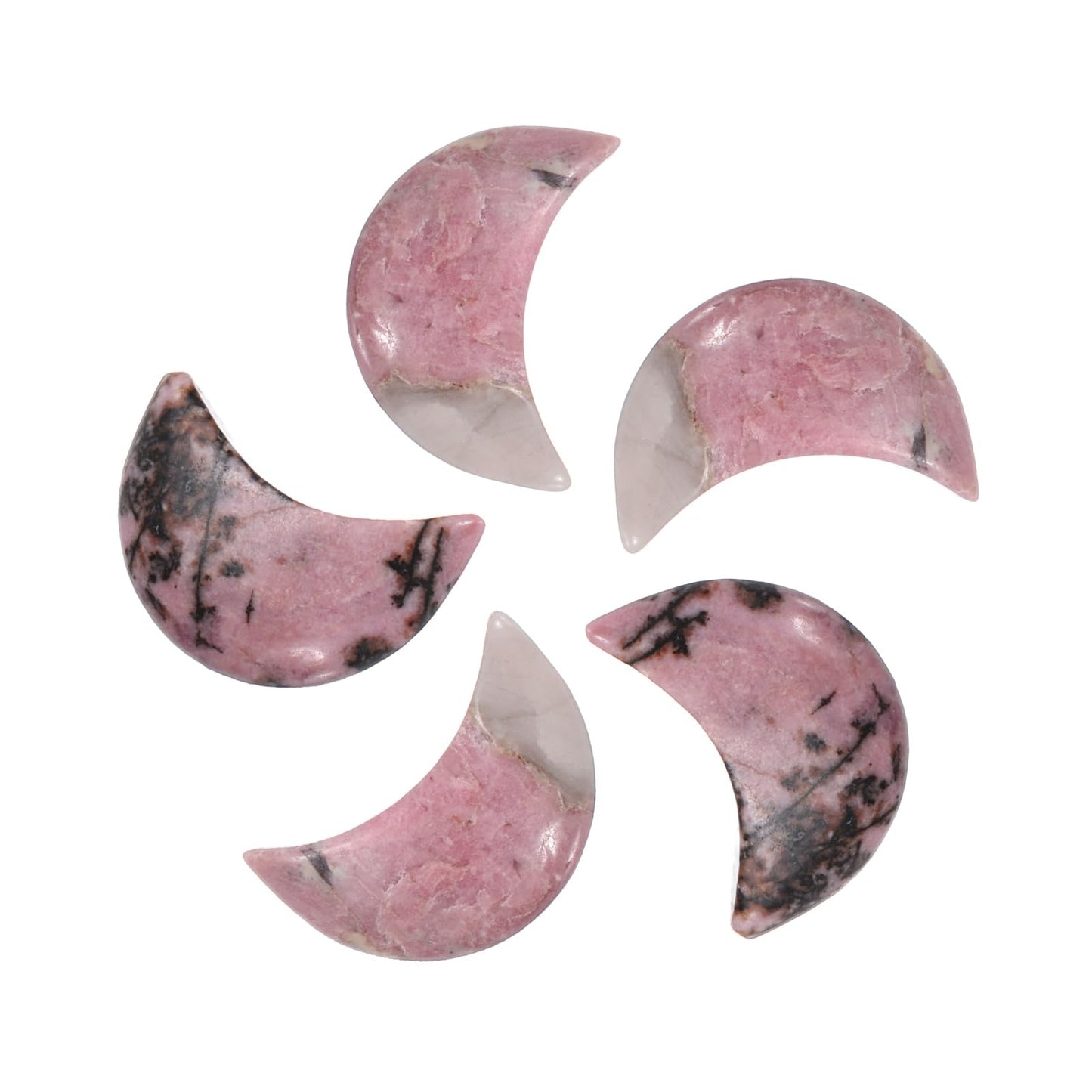 MECCANIXITY 5 Pcs Moon Crystal Worry Stone, 0.5 Inch Length Natural Rhodochrosite Moon Gemstone Bulk, Carved Pocket Stones for Meditation Balancing Pendant Decor