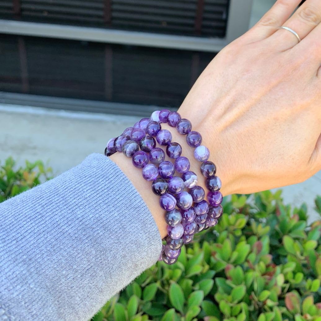 Adabele Real Natural Purple Amethyst Bracelet 8.5 inch Stretch Gemstone Beaded Bracelet Chakra Healing Crystal Stone Jewelry Women Mom Gift (Unisex) GB8-D16