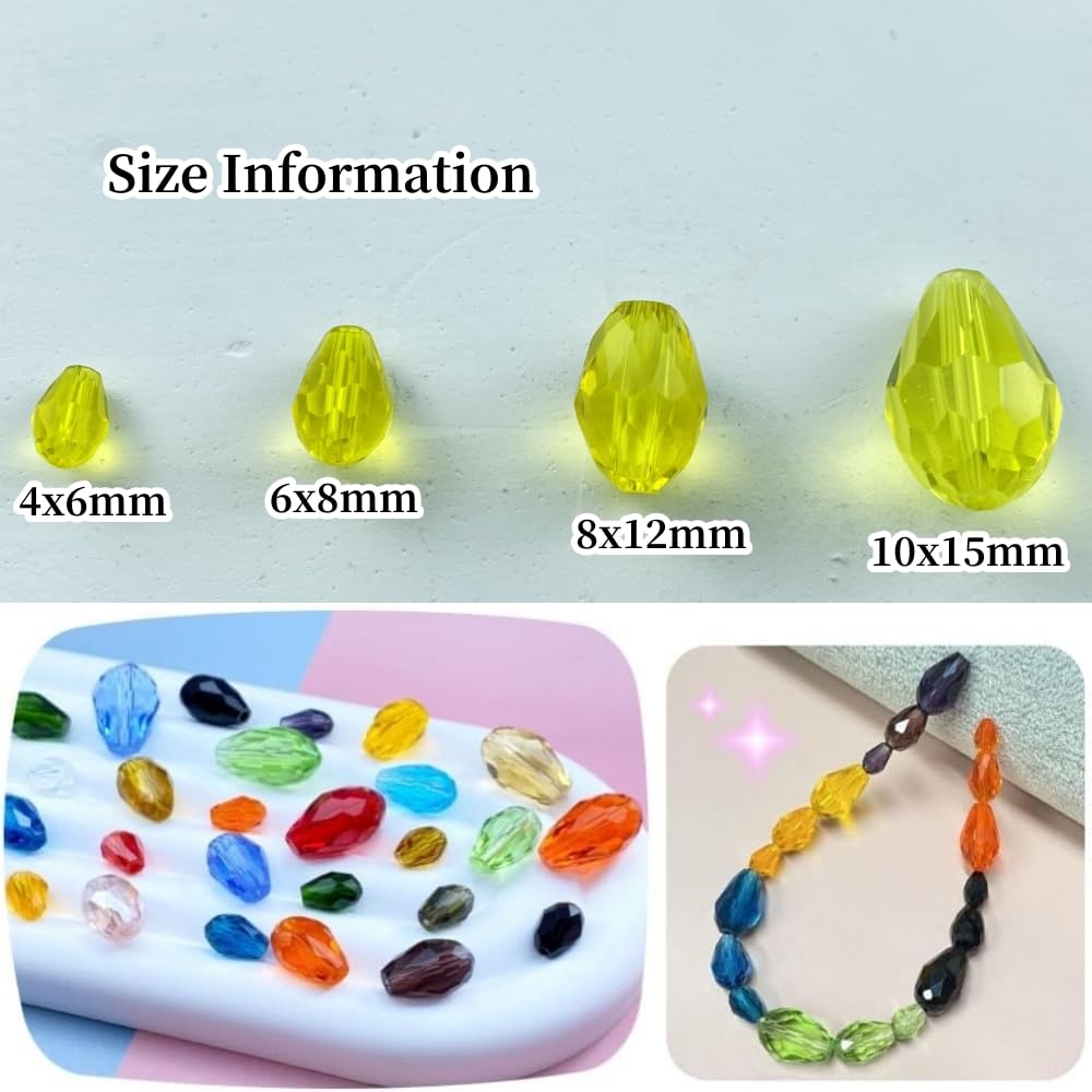 Honkoolly 100pcs 8x12mm Teardrop Crystal Glass Beads Vertical Hole Faceted Glass Teardrop Spacer Beads for Bracelets Necklace Earring DIY Jewelry Making Craft(Gold Yellow)