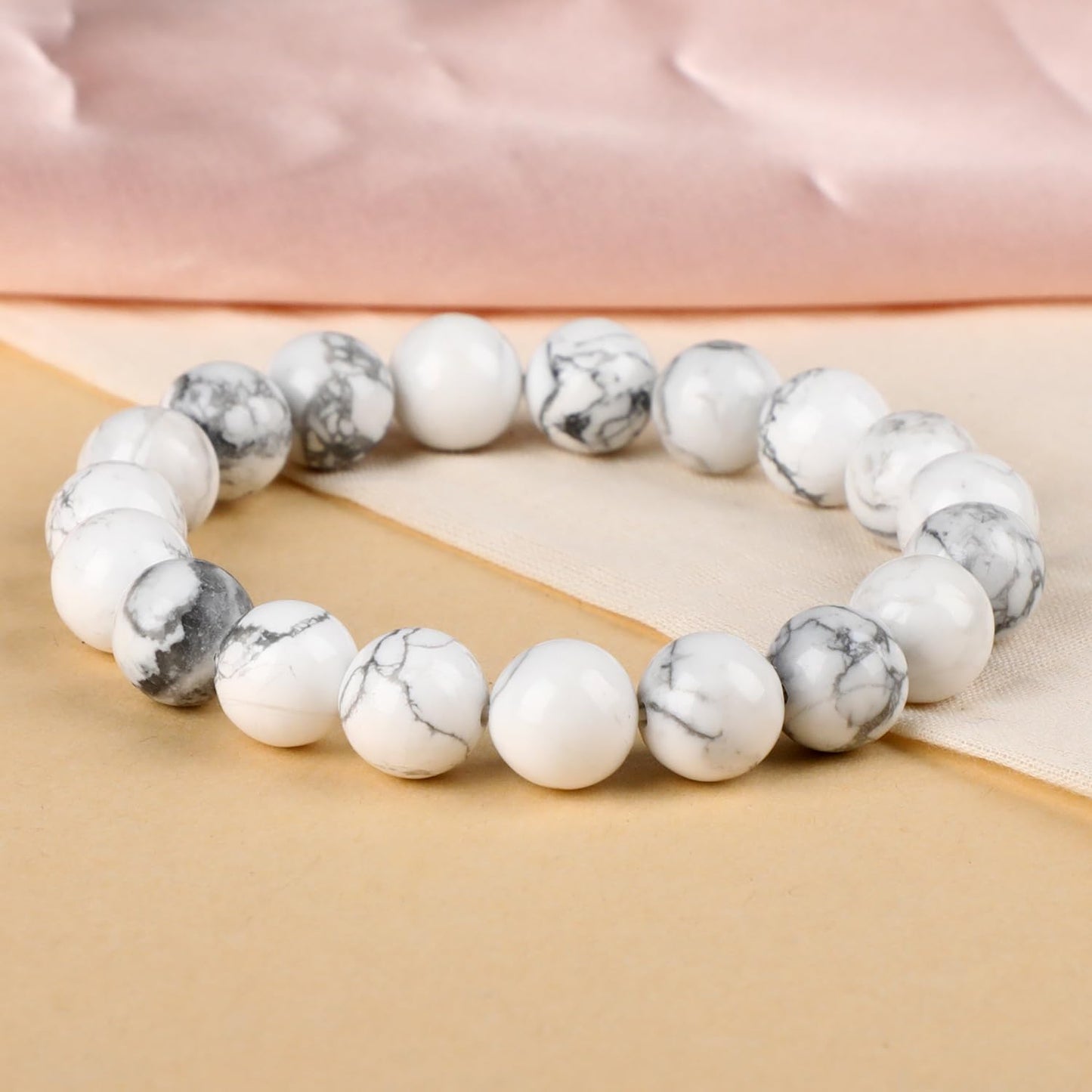 LPBeads Handmade Natural Gemstone Stretch Elastic 10mm White Howlite Bracelet Healing Crystal Round Stone Beads Jewelry Gifts for Women Men
