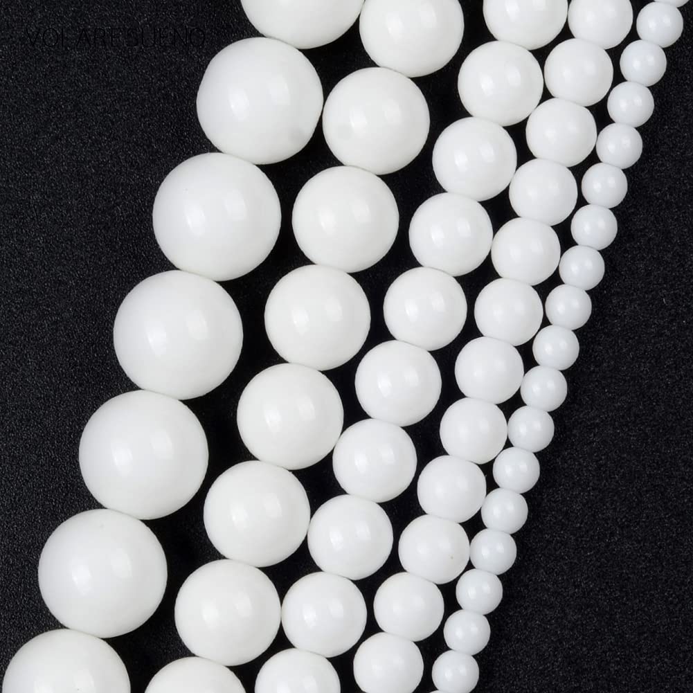 6mm 65pcs Agata Round Beads Tassels Chandelier Necklace Earrings Bracelet Strand Gem Natural Stone Fashion Jewelry Findings DIY Bangle Accessories(6mm, White)