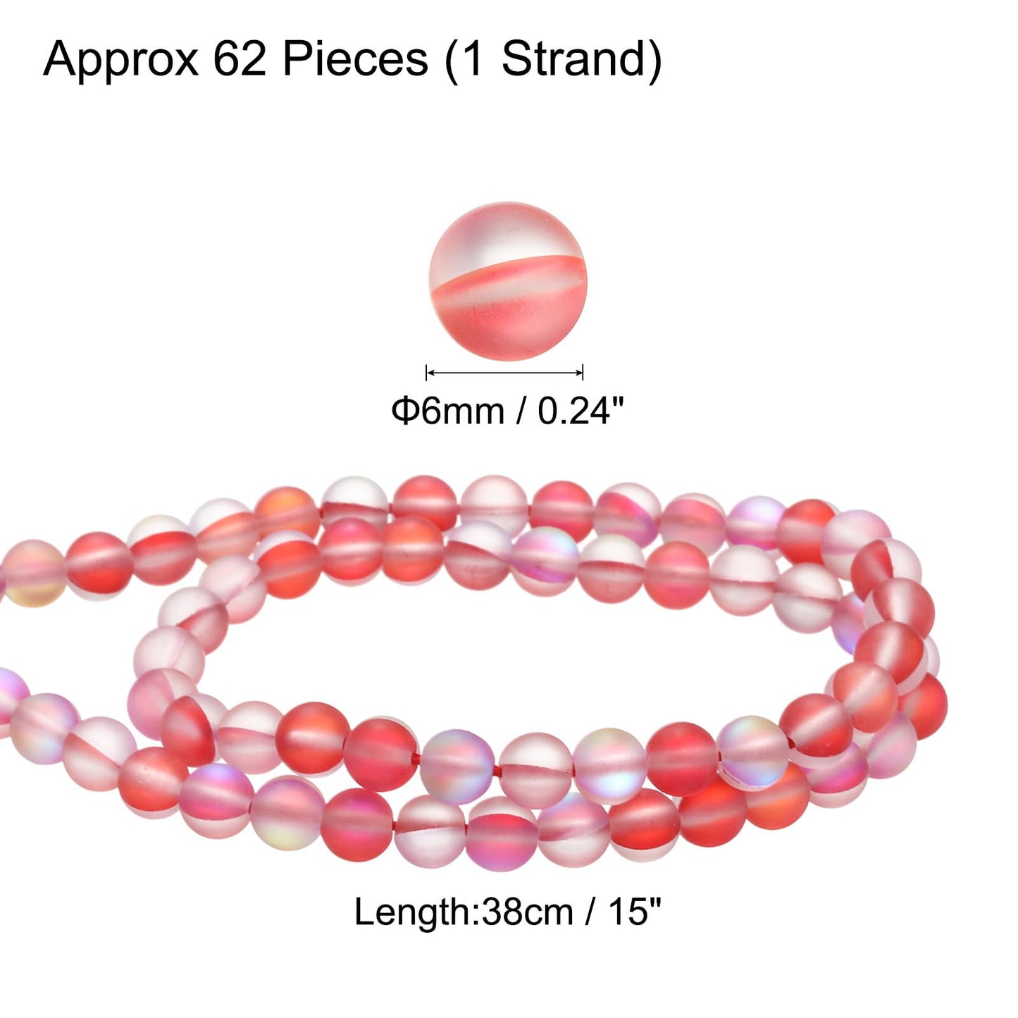 uxcell Matte Crystal Glass Beads 6mm Synthetic Frosted Shining Semi-Precious Round Loose Beads Synthetic Moonstone for Jewelry Making DIY Bracelet, Red
