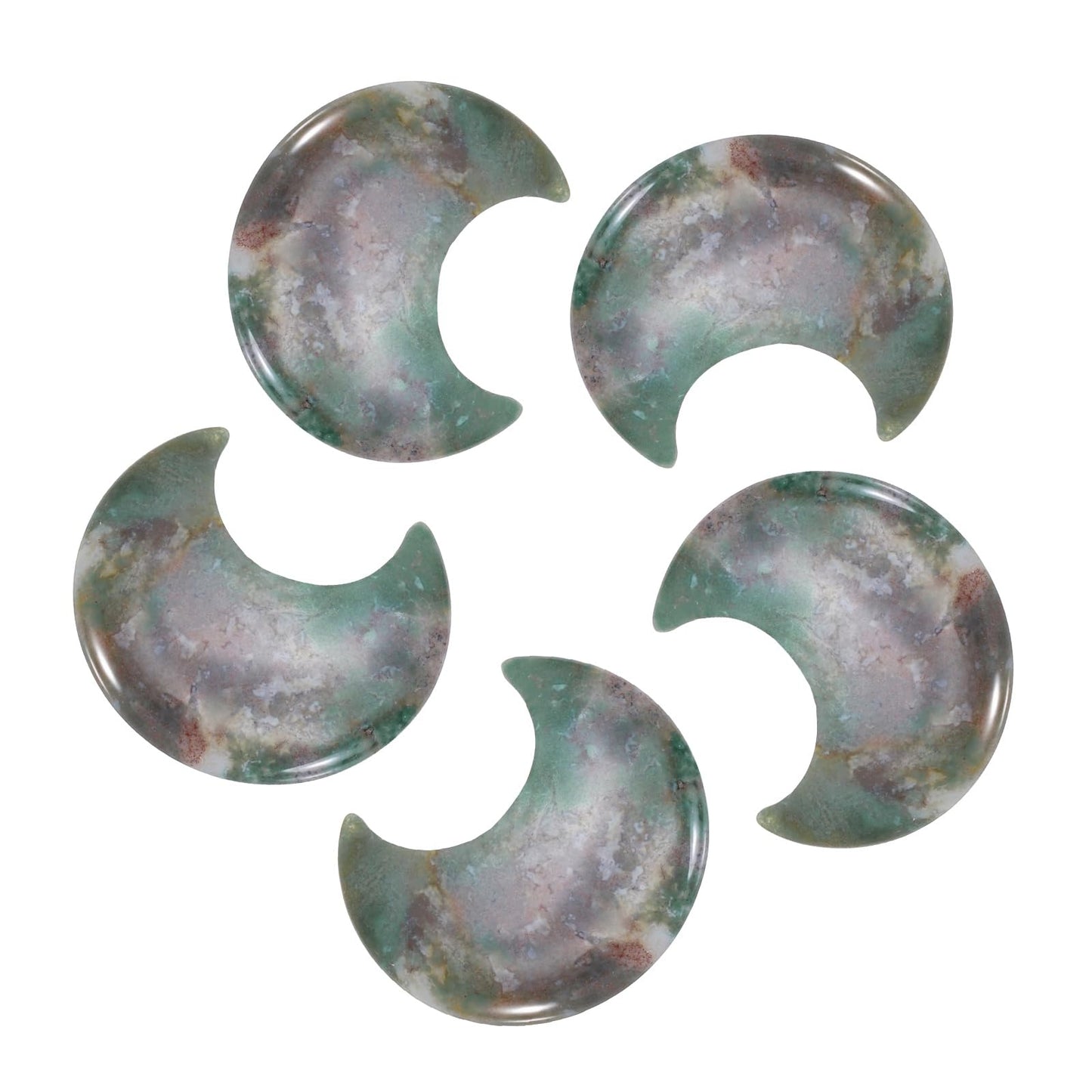 MECCANIXITY 5 Pcs Moon Crystal Worry Stone, 1.2 Inch Length Natural Indian Agate Moon Gemstone Bulk, Carved Pocket Stones for Meditation Balancing Pendant Decor