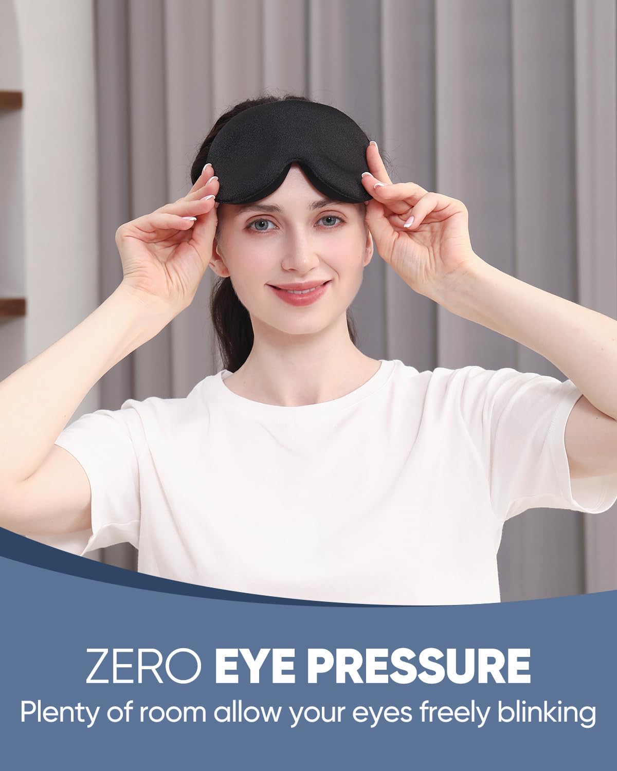 MZOO Luxury Sleep Eye Mask for Side Sleeper Men Women, Zero Eye Pressure 3D Sleeping Mask, Light Blocking Patented Design Night Blindfold, Soft Eye Shade Cover for Travel, Black