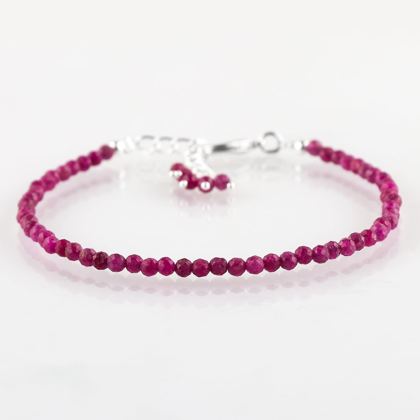 CRYSTALINES Natural Ruby Gemstone Bracelets, Faceted Beads Stones, Handmade Boho Hypoallergenic Jewelry for Women, Healing Crystals, Adjustable Silver Plated 7+1inch July Birthday Gift