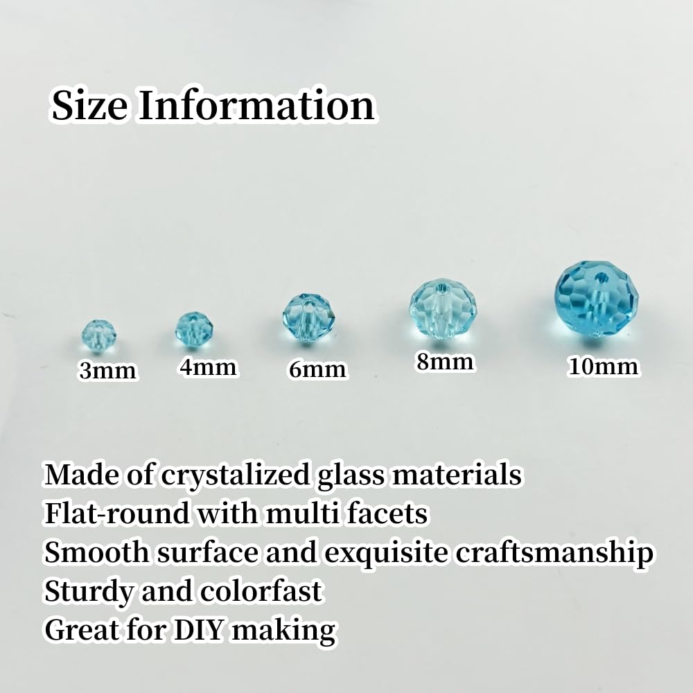 YUEXIGO 150pcs 8mm Crystal Glass Beads for Jewelry Making, Faceted Rondelle Glass Spacer Beads for Wind Chimes Bracelet Earring Necklace DIY Craft(Light Lake Blue)