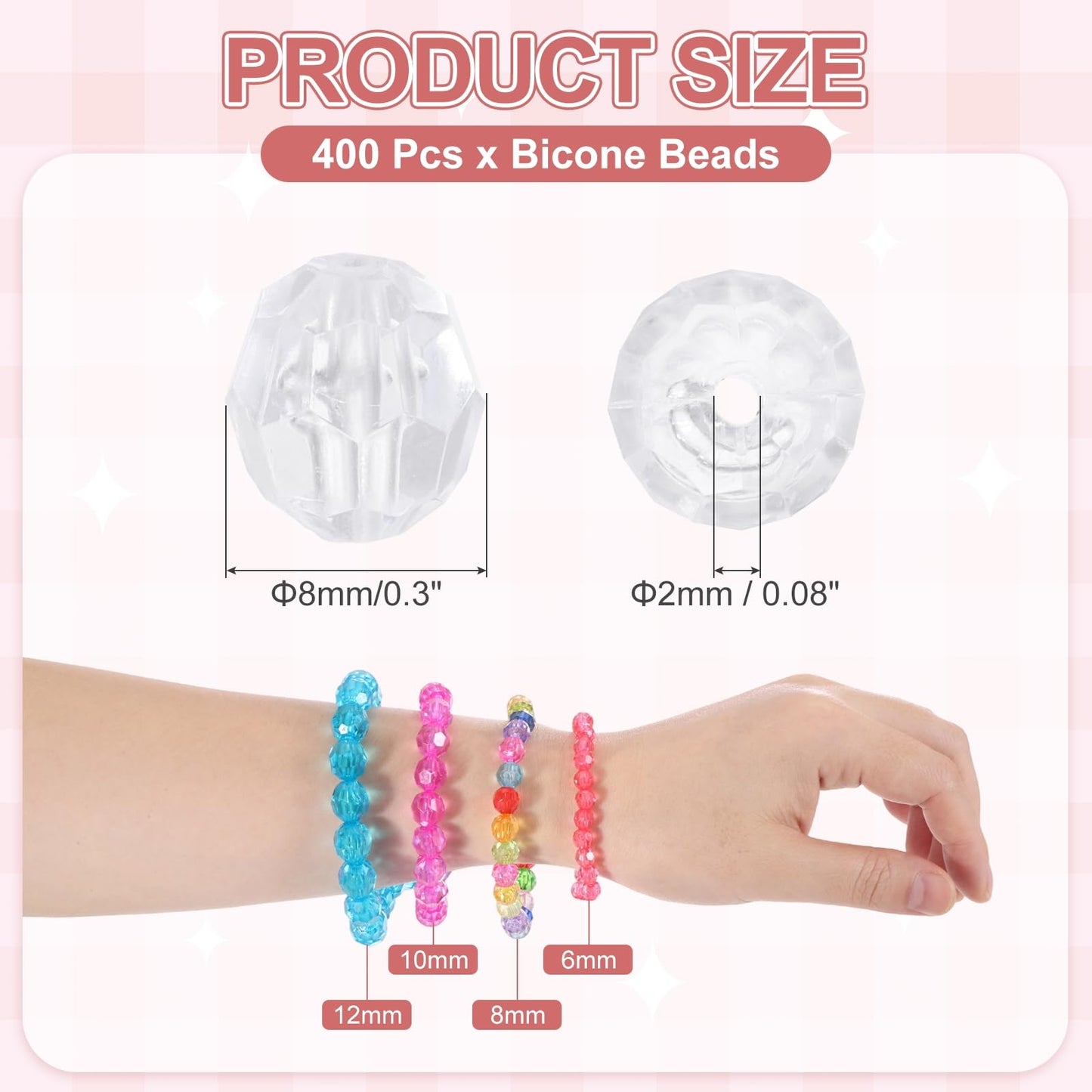 MECCANIXITY 400pcs Czech Faceted Bicone Beads 8mm Glass Spacer Bead Bulk for Jewelry Making & DIY Craft, Transparent