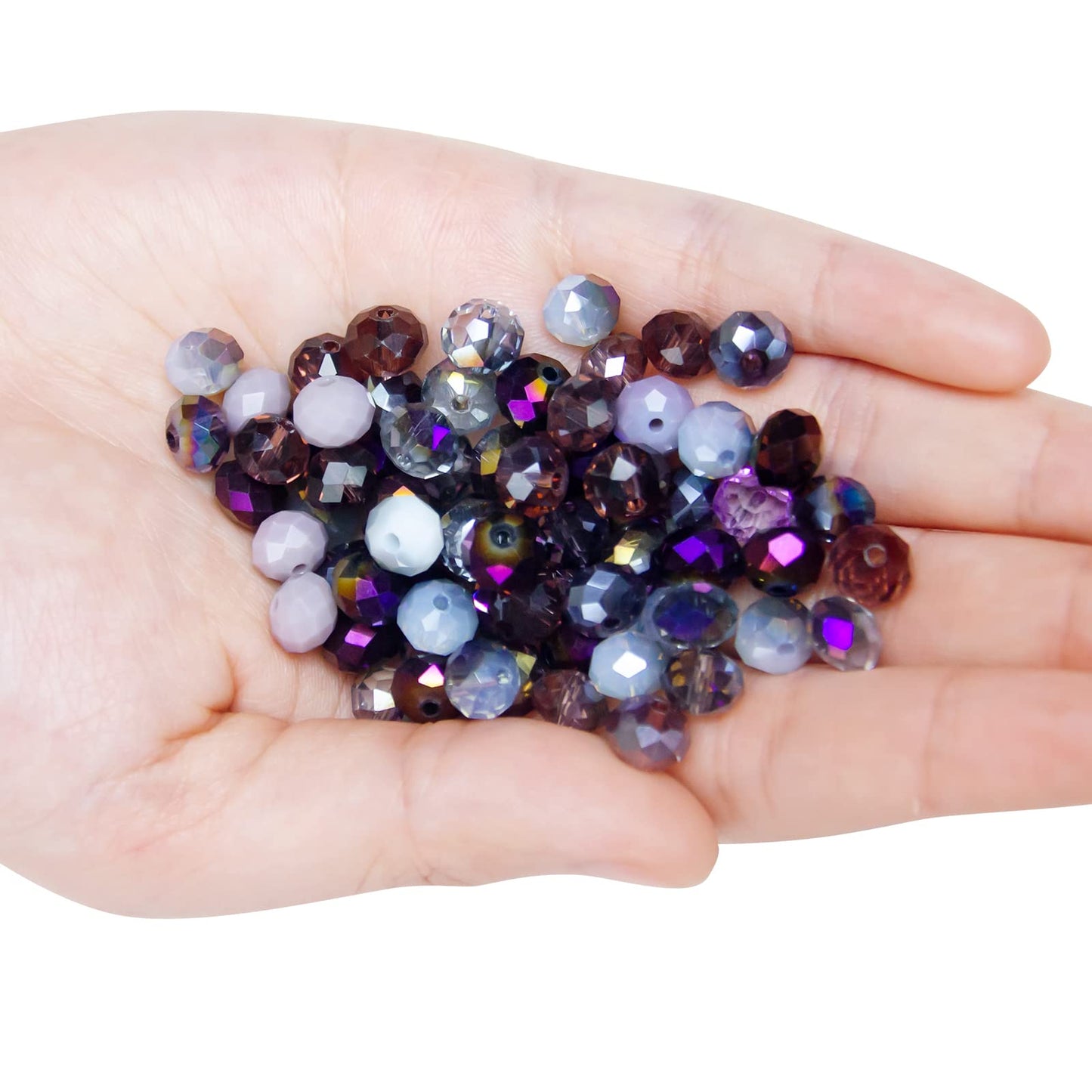 Niziky 100PCS Crystal Glass Beads for Jewelry Making, 8mm Multicolor Purple Faceted Rondelle Beads with Hole, Glass Crystal Briolette Spacer Bead for Jewelry Bracrlet Making Crafts Projects