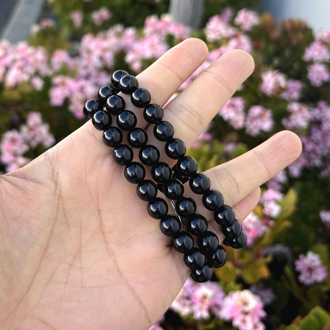 Adabele Real Natural Black Agate Gemstone Beaded Bracelet 7 inch Stretch Chakra Healing Crystal Stone Jewelry Women Birthday Gift (Unisex) GB8-30