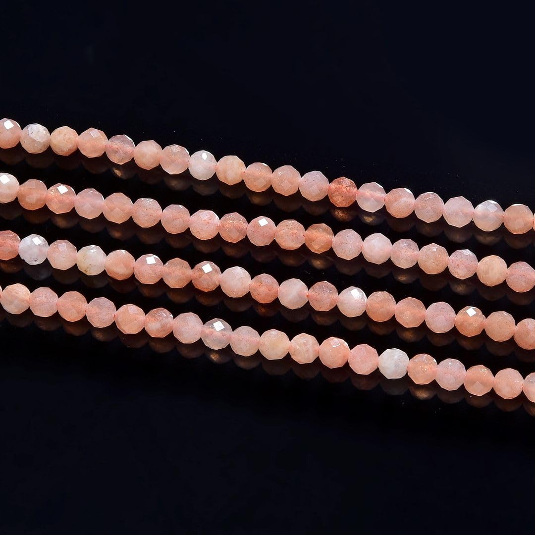 Adabele 30 Inch Natural Pink Moonstone Healing Gemstone 4mm (0.16 Inch) Tiny Small Faceted Round Loose Beads Stone Spacer (170-190pcs) for Craft Jewelry Making GK4-19
