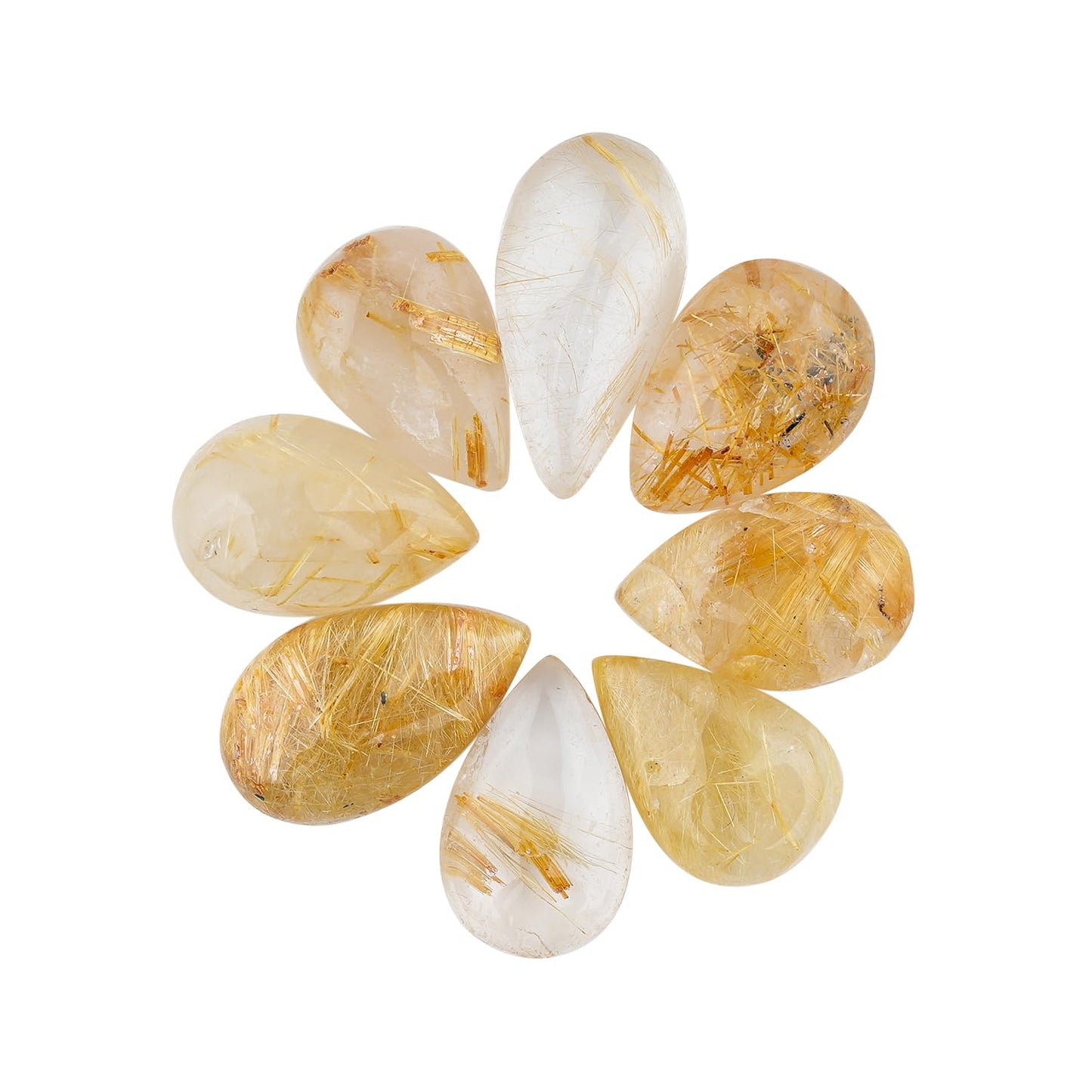 ColouredRocks (7-8 pcs. A++ GOLDEN RUTILE QUARTZ, Pears, Natural Cabochon Crystals, Loose Gemstone, Wholesale Polished Supply, Jewelry Making, DIY Craft, Gem Collection (13-16 mm free size)