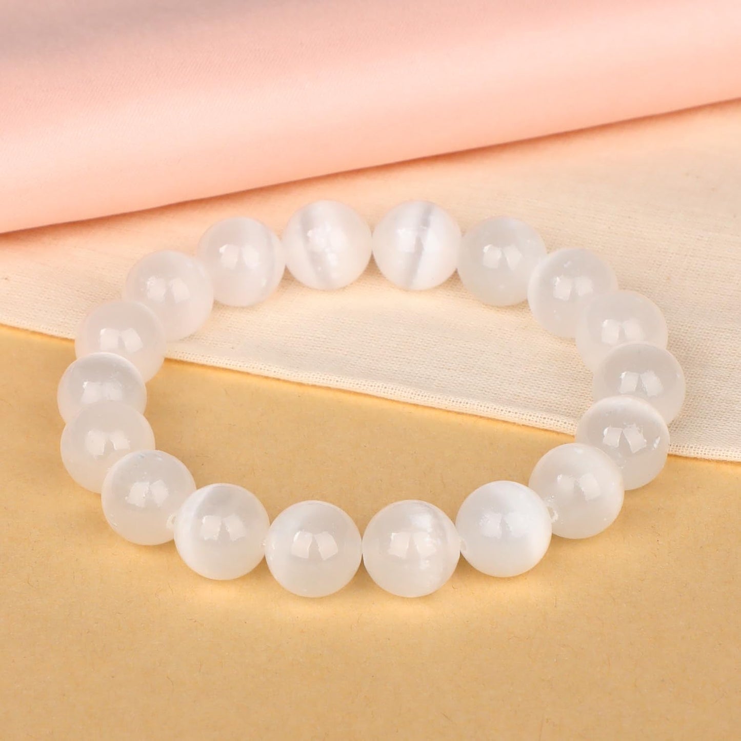 LPBeads Handmade Natural Gemstone Stretch Elastic 10mm White Selenite Bracelet Healing Crystal Round Stone Beads Jewelry Gifts for Women Men