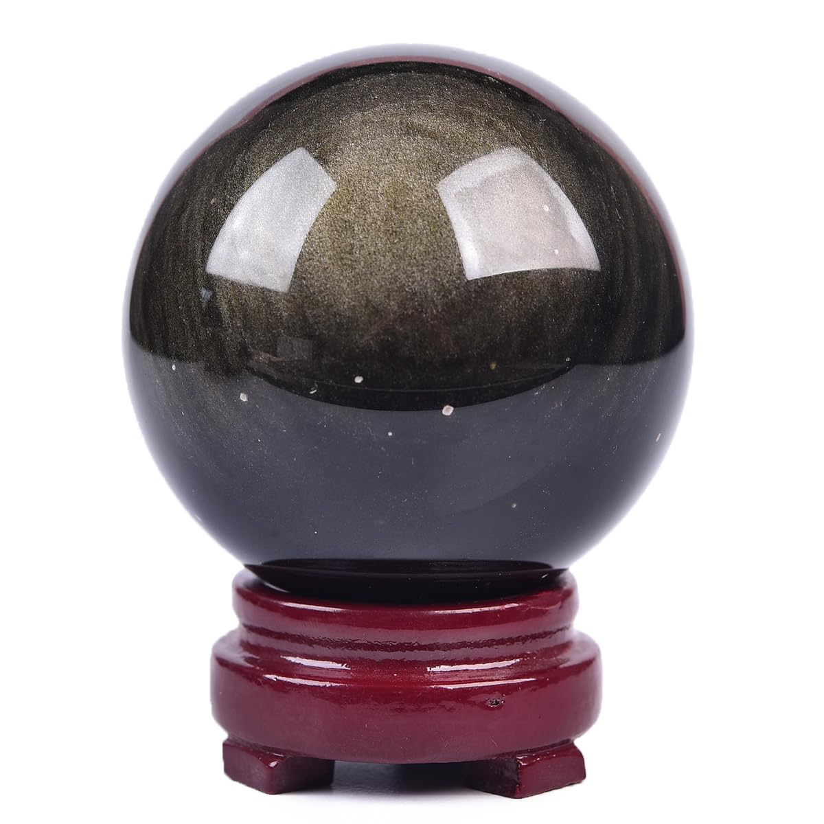 JIC Gem Golden Obsidian Crystal Sphere Large Healing Crystal Ball with Stand Ornament Meditation Witchcraft Decor 2.3-2.7 inch(60-70mm)