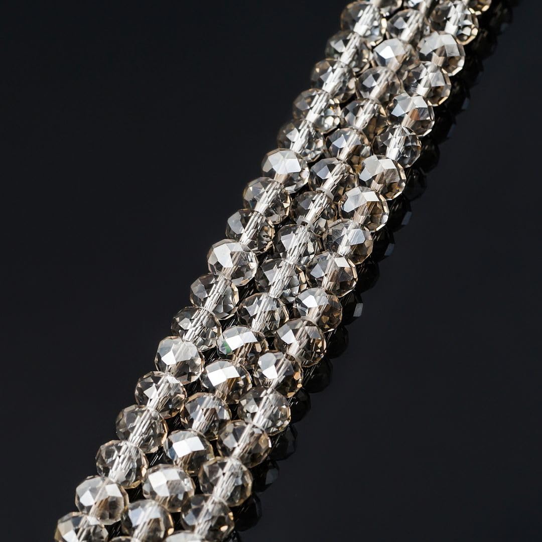 200pcs Czech Faceted Rondelle Crystal Glass Loose Beads 6mm Spacer Bulk Silver Champagne for DIY Craft Jewelry Making CCR629